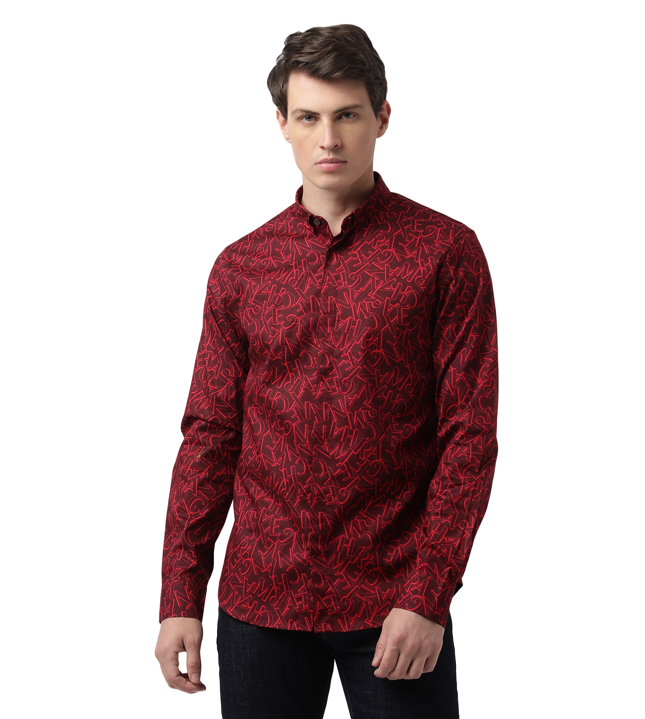 Slim Fit Shirt With All-Over Logo Print