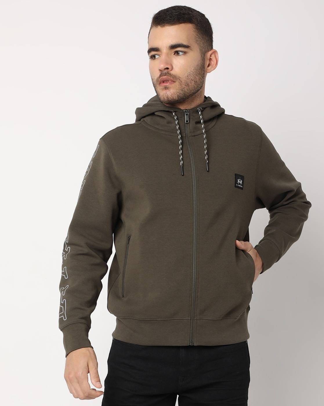 La Martina Men's Cotton Sweatshirt With Hoodie & Open Front