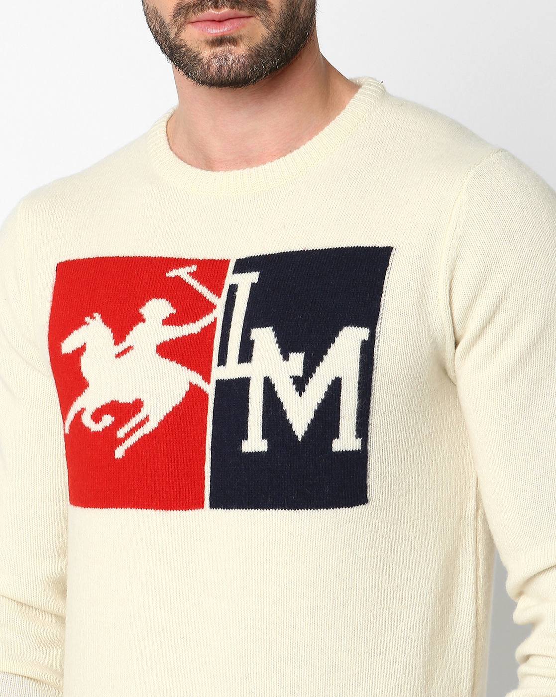 La Martina Men's Long-Sleeved Round-Neck Lambswool Graphic Sweater