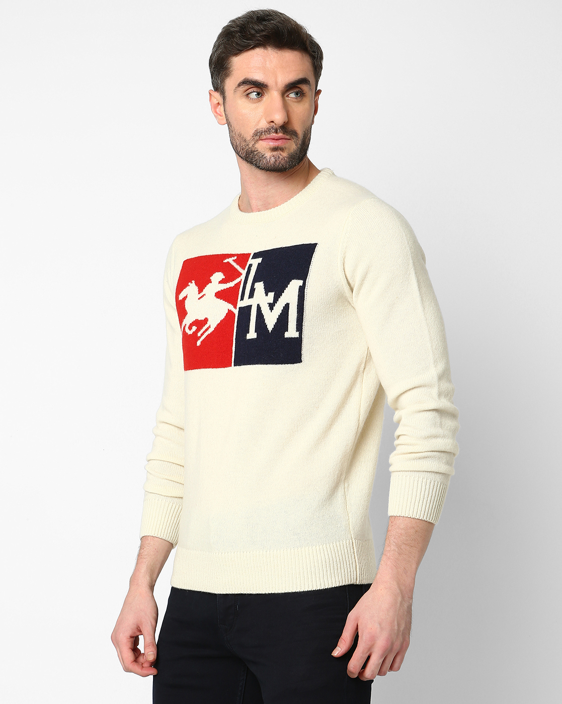 La Martina Men's Long-Sleeved Round-Neck Lambswool Graphic Sweater
