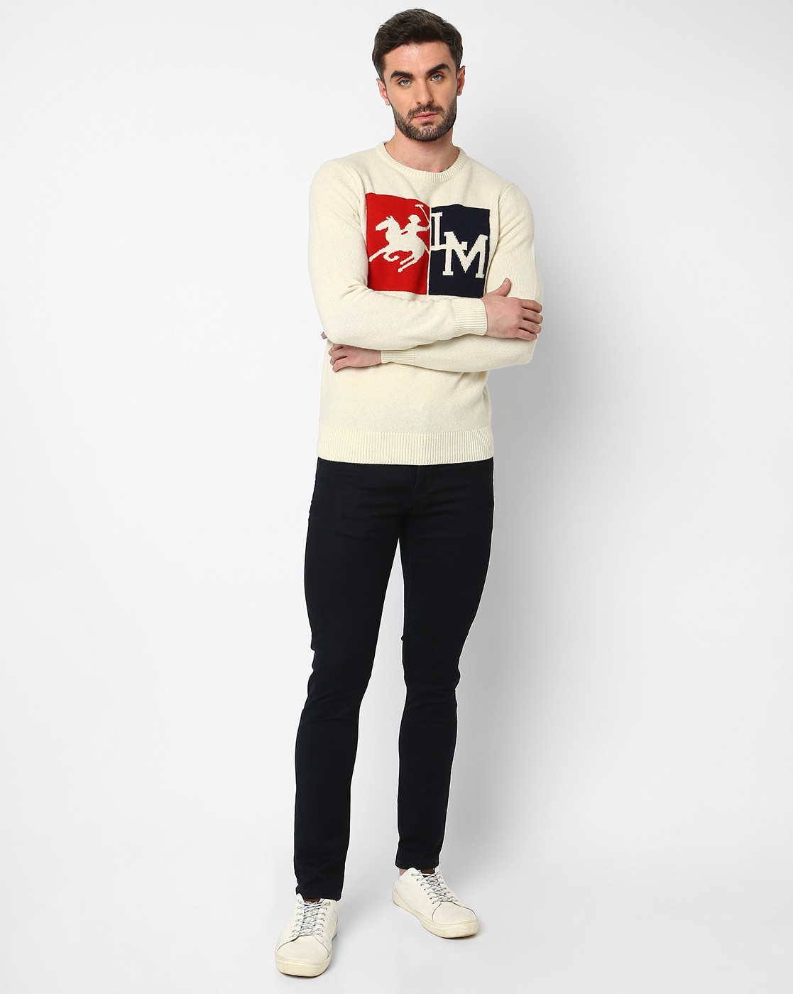 La Martina Men's Long-Sleeved Round-Neck Lambswool Graphic Sweater