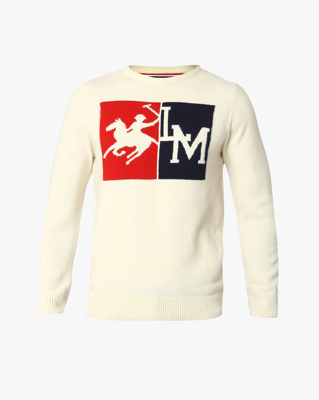 La Martina Men's Long-Sleeved Round-Neck Lambswool Graphic Sweater