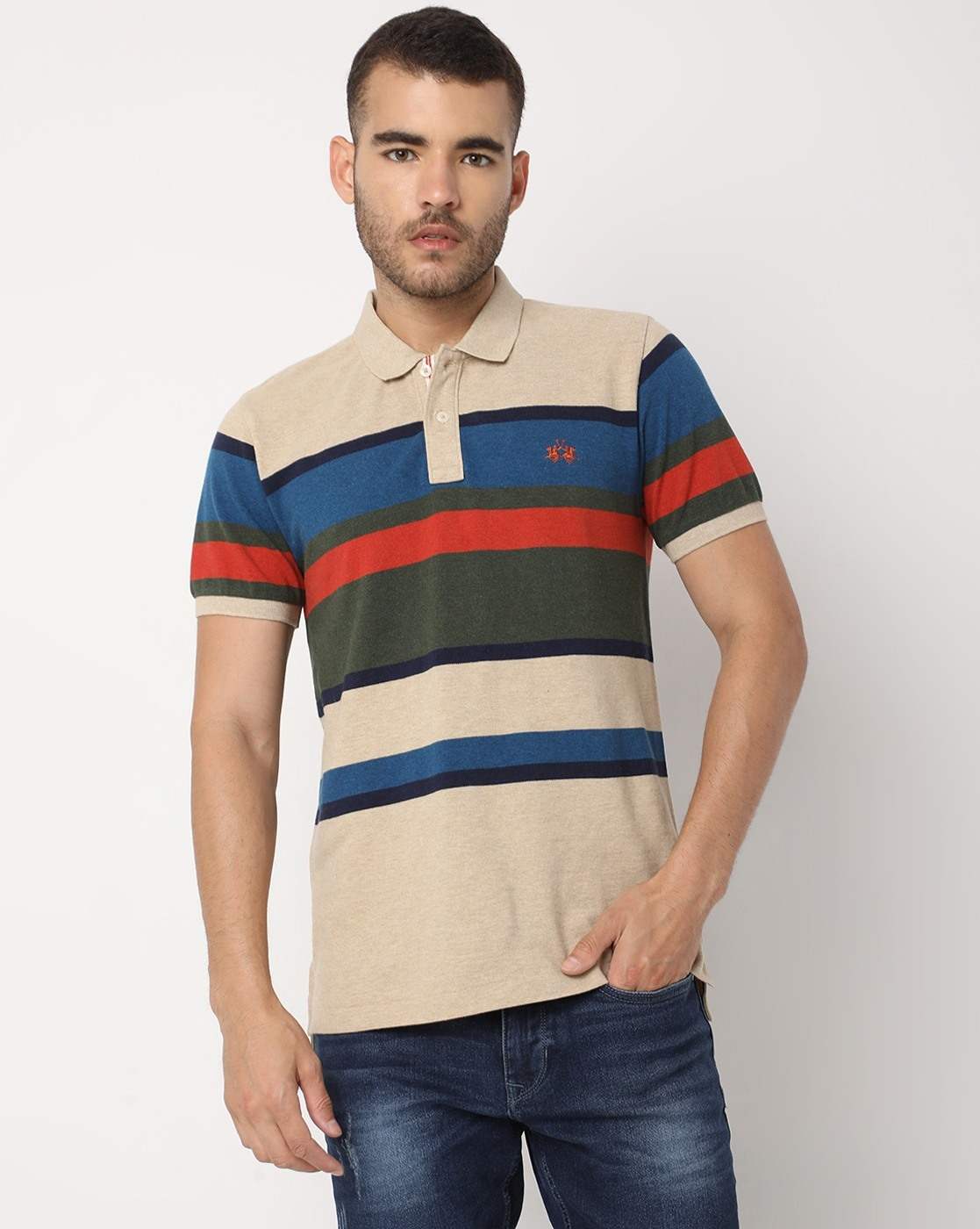 La Martina Men's Short-Sleeved Striper Cotton Polo T-Shirt