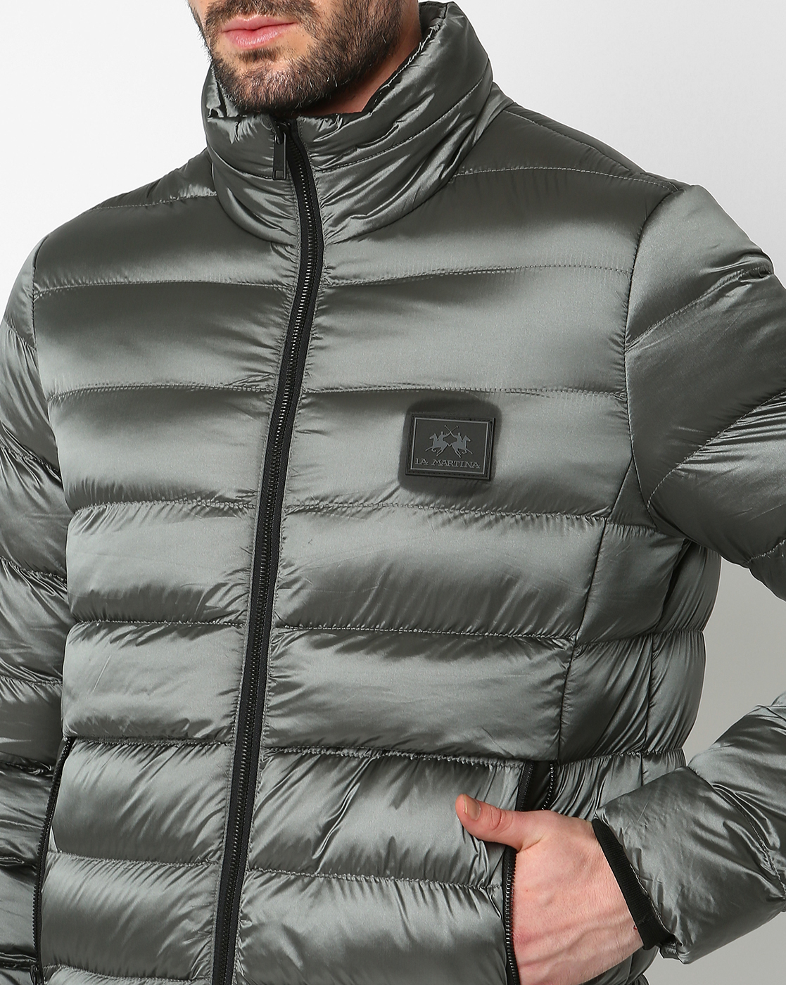 La Martina Men's Long-Sleeved Nylon Puffer Jacket With Metallic Shade