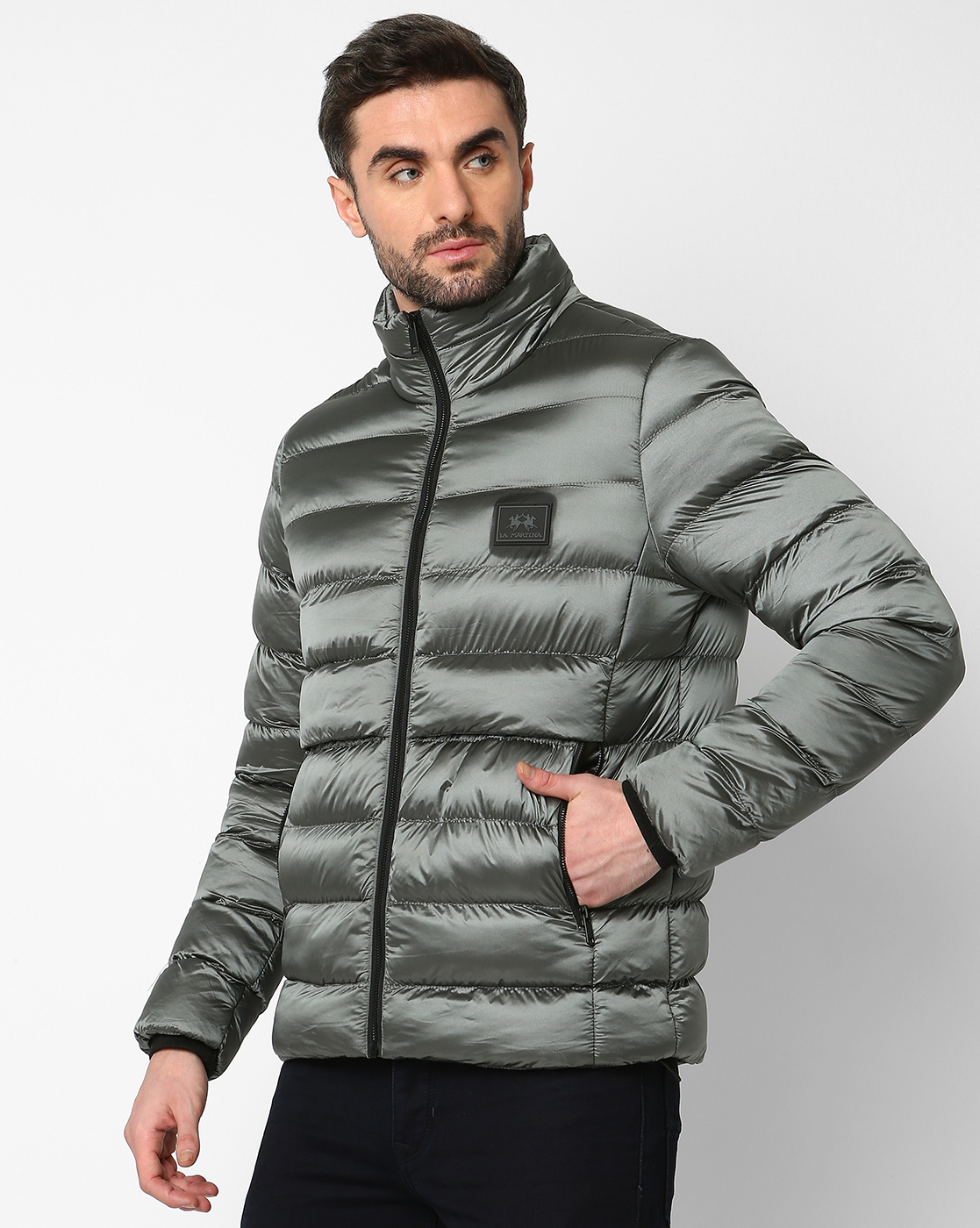 La Martina Men's Long-Sleeved Nylon Puffer Jacket With Metallic Shade