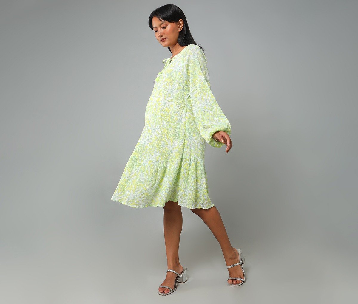 ED-A-MAMMA Female Floral Full Sleeves Dress -Green