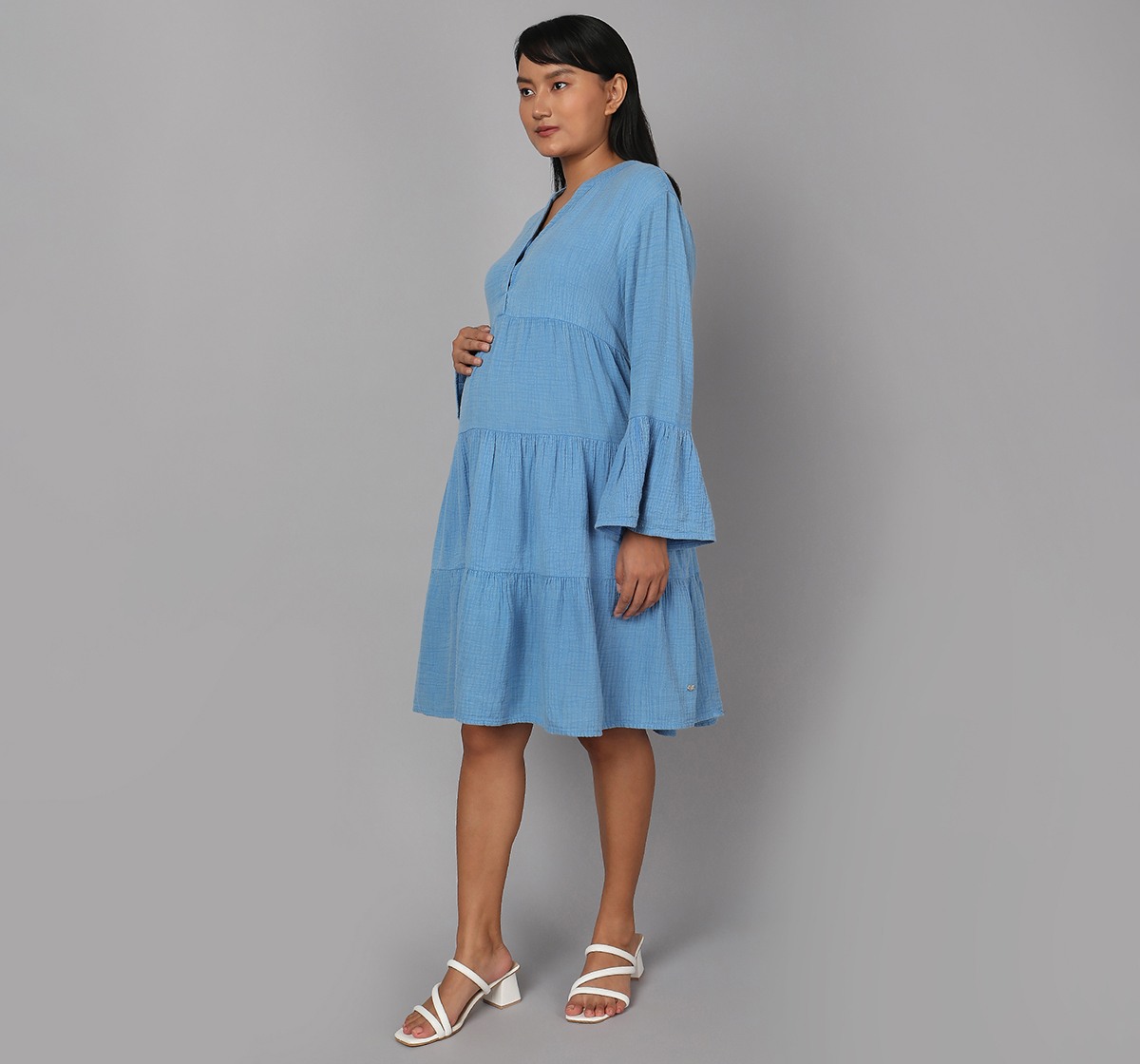 Maternity Knee Length Dress - Blue