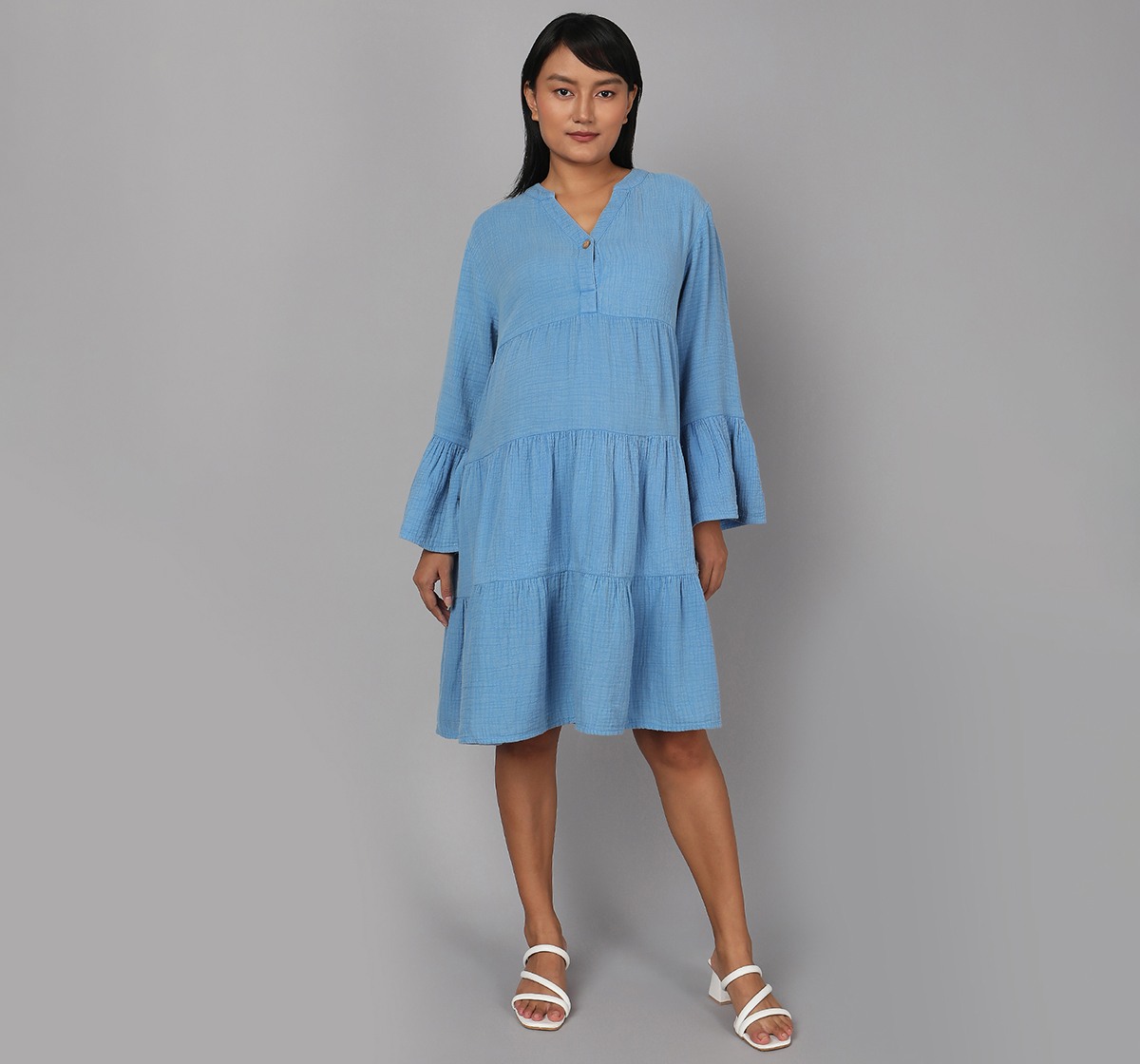 Maternity Knee Length Dress - Blue