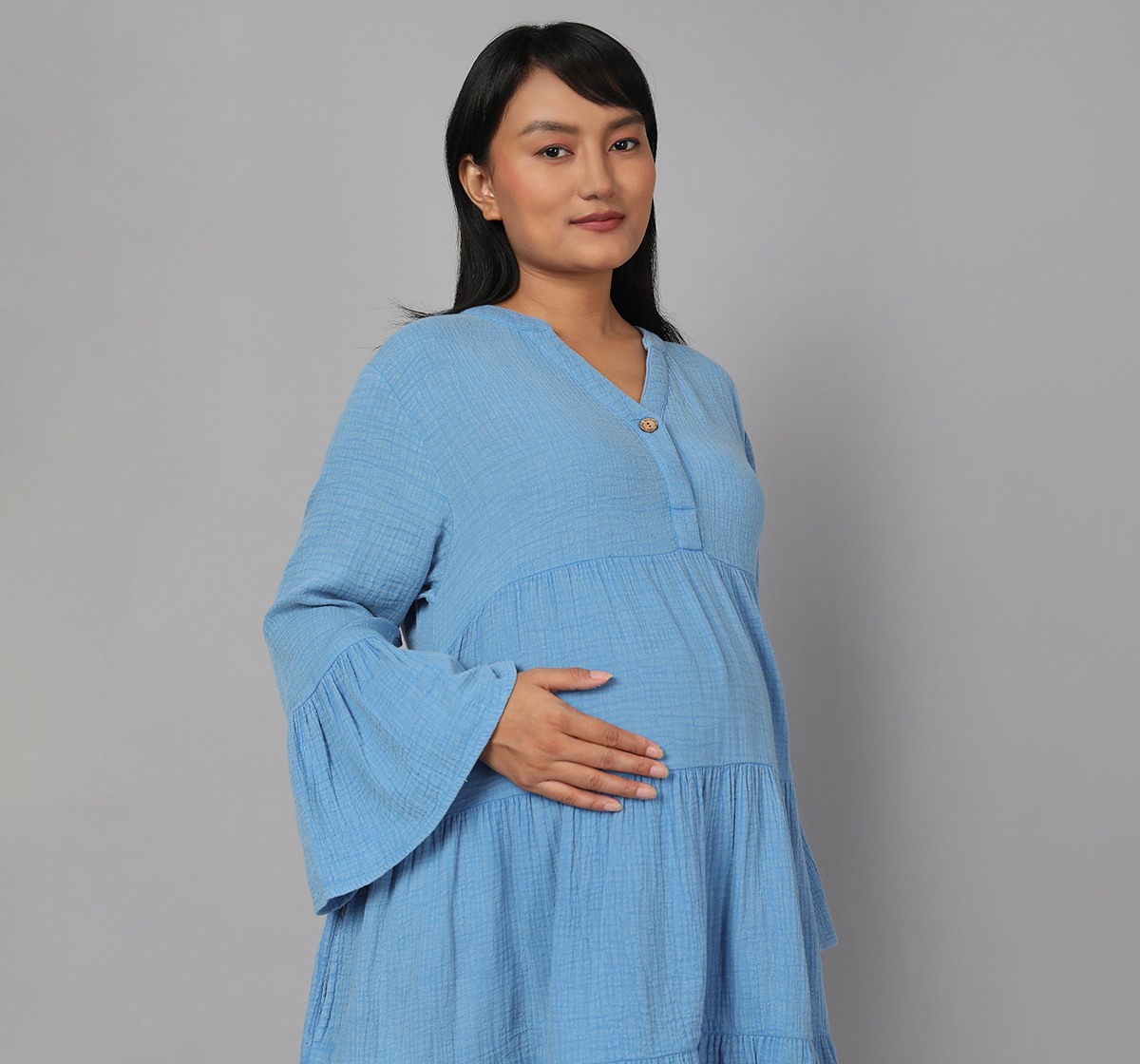 Maternity Knee Length Dress - Blue