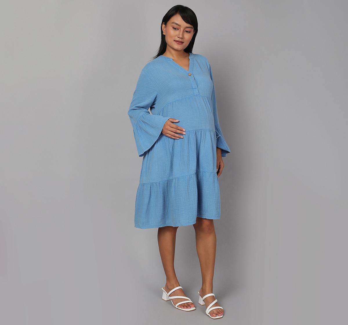 Maternity Knee Length Dress - Blue