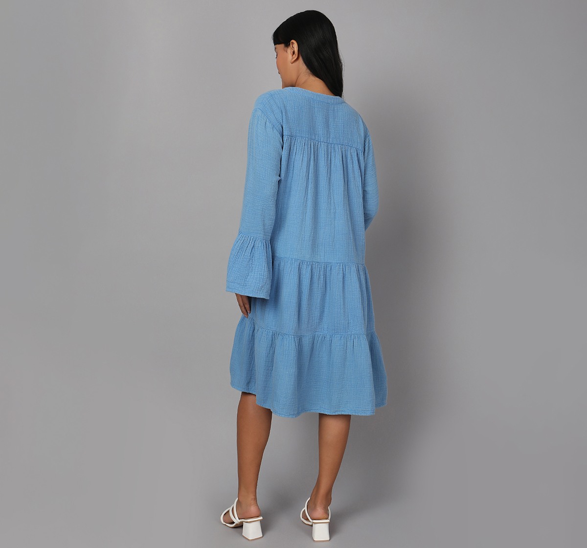 Maternity Knee Length Dress - Blue