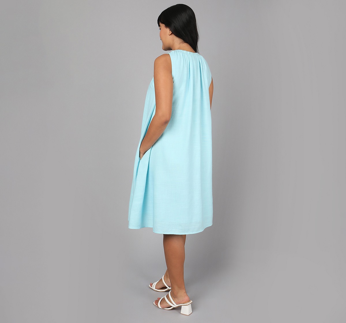 Maternity Pleated Sleeveless Dress - Light Blue