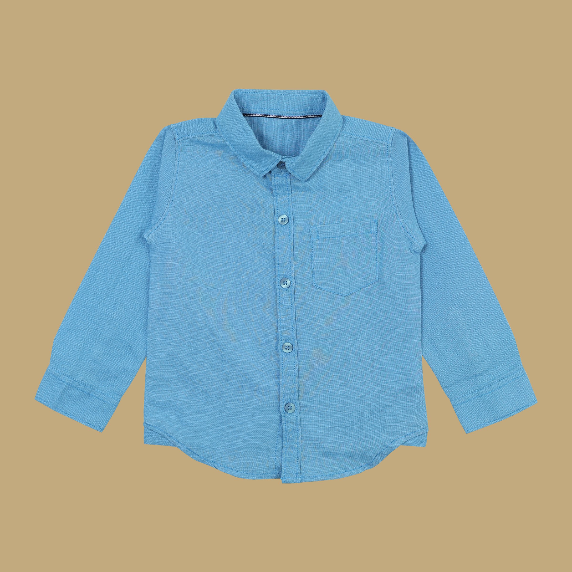 White Nursery Boys Cotton Linen Shirt - Navy Blue