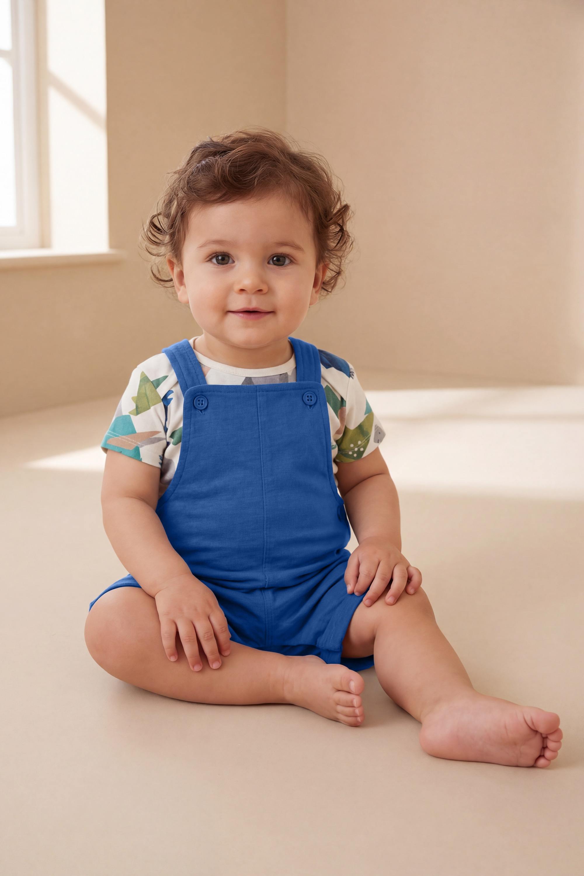Mothercare Newborn Boys Roar-Igami Printed Short Sleeves Dungaree Set - Multi
