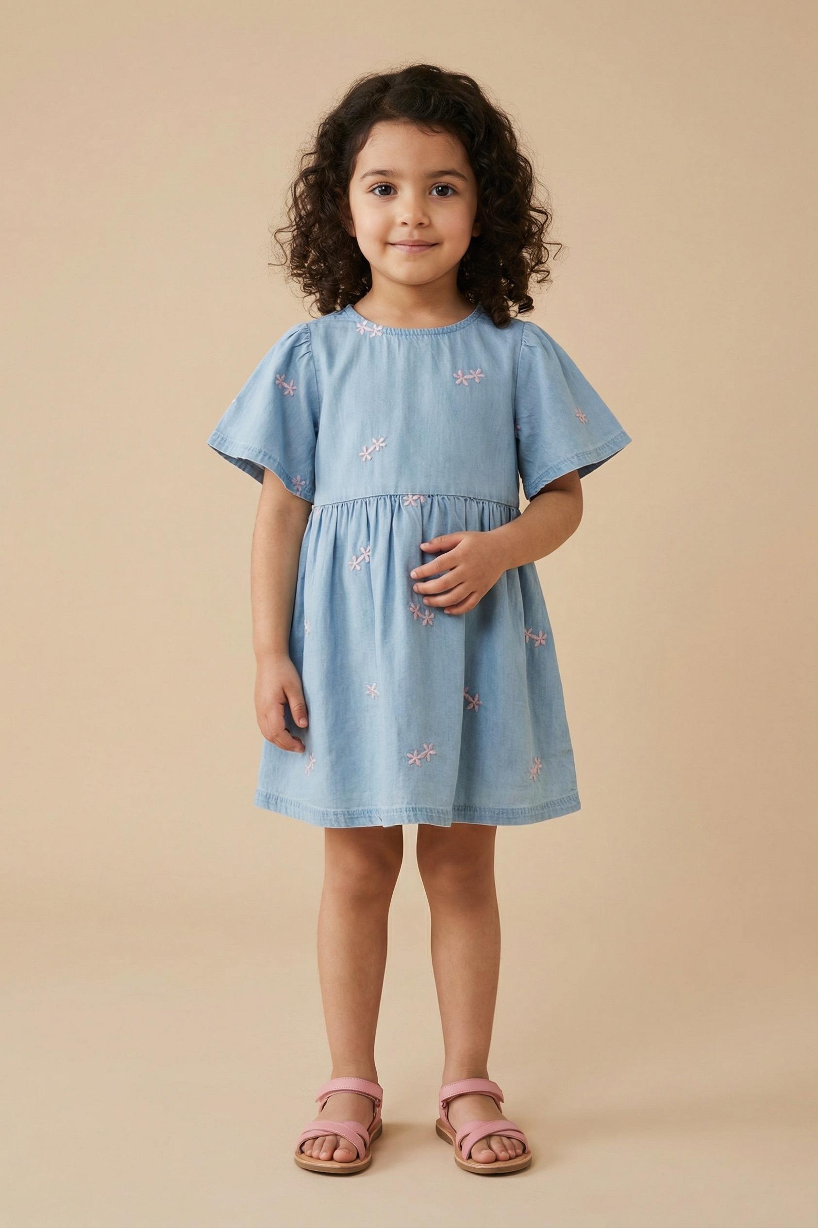 Mothercare Junior Girl Sartorial Romance Printed Short Sleeves Dress - Blue