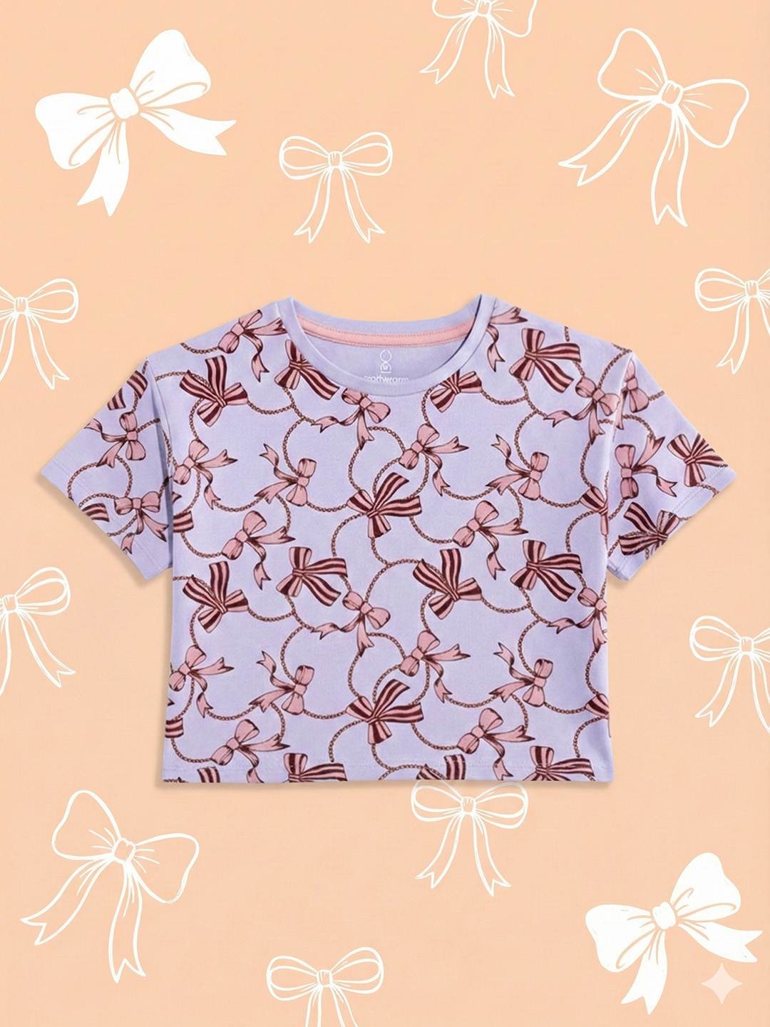 Mothercare Girls Heart And Bow Printed Short Sleeves T-Shirt - Lavendar