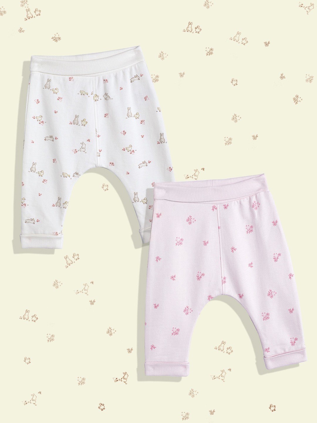 Mothercare Girls Folded Waistband Joggers - Pack of 2 - Baby Pink