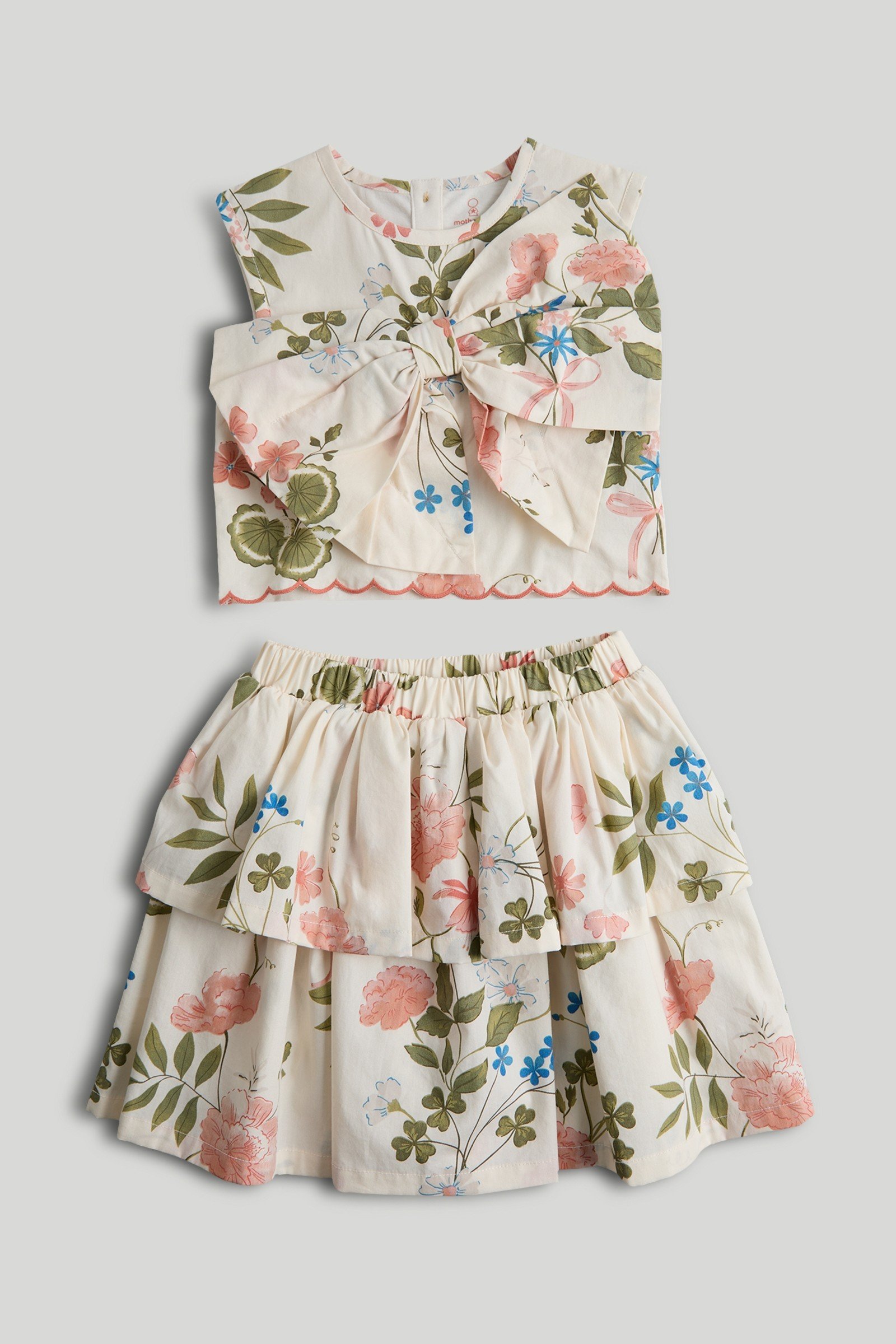 Mothercare Girls Garden Mural Printed Sleeveless 2-Piece Blouse and Skirt Set - Cream