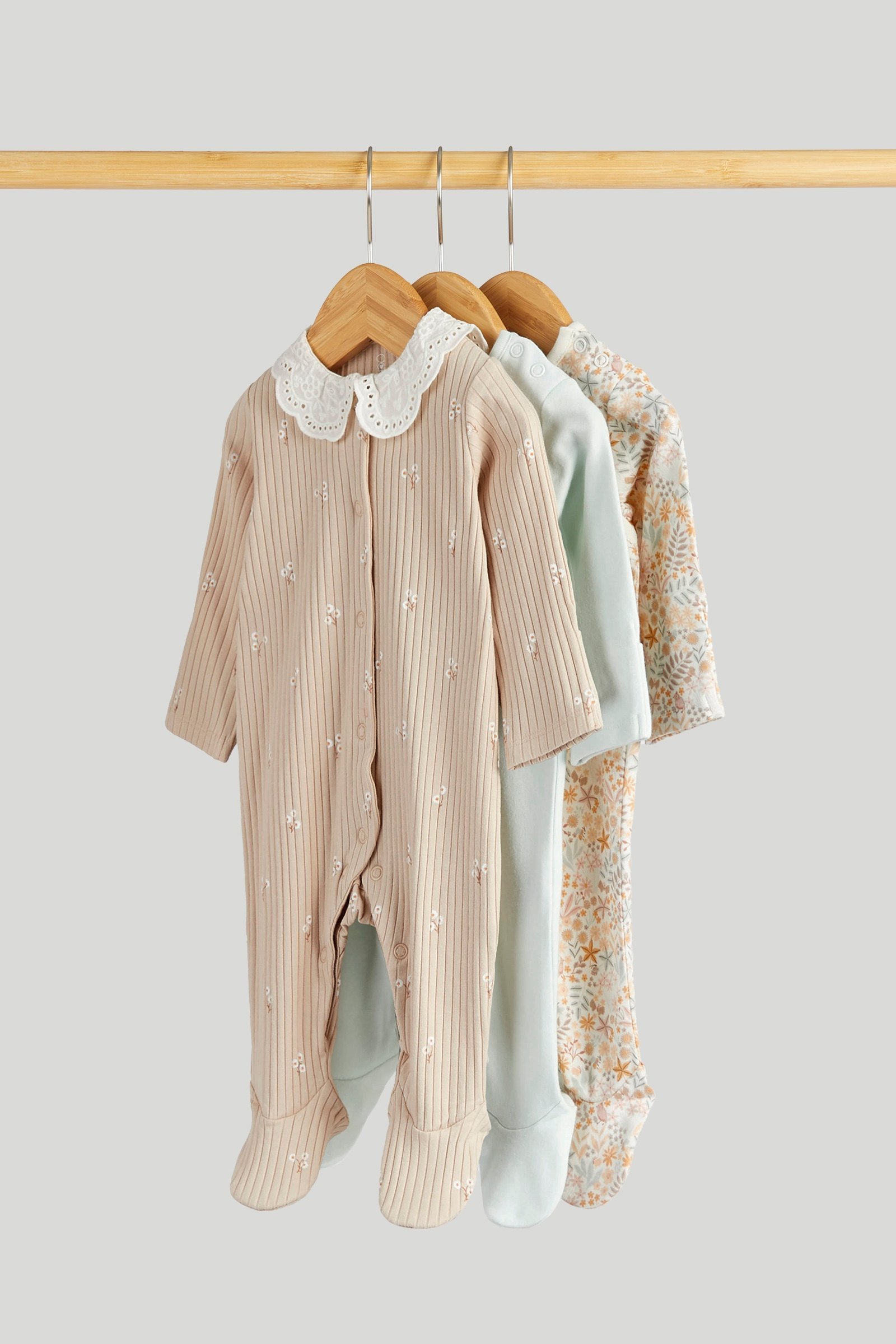 Mothercare Girls Classic Wild Daisy Printed Full Sleeve All-in-Ones - Pack of 3 - Multi
