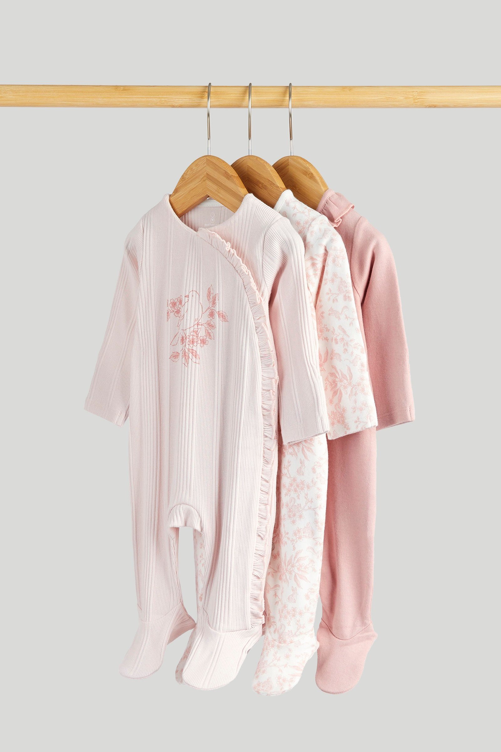 Mothercare Girls Fern Forest Printed Full Sleeve All-in-Ones - Pack of 3 - Multi