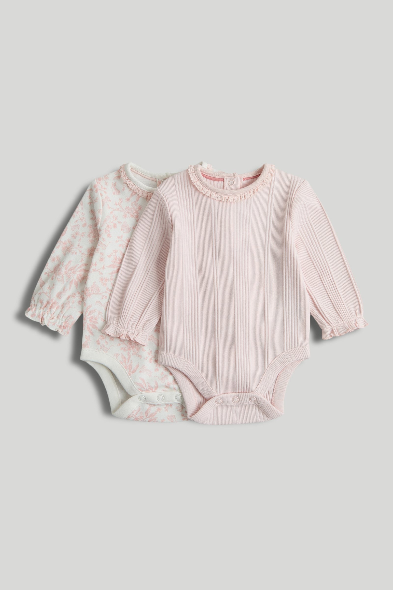 Mothercare Girls Fern Forest Printed Full Sleeve Bodysuit - Pack of 2 - Pink