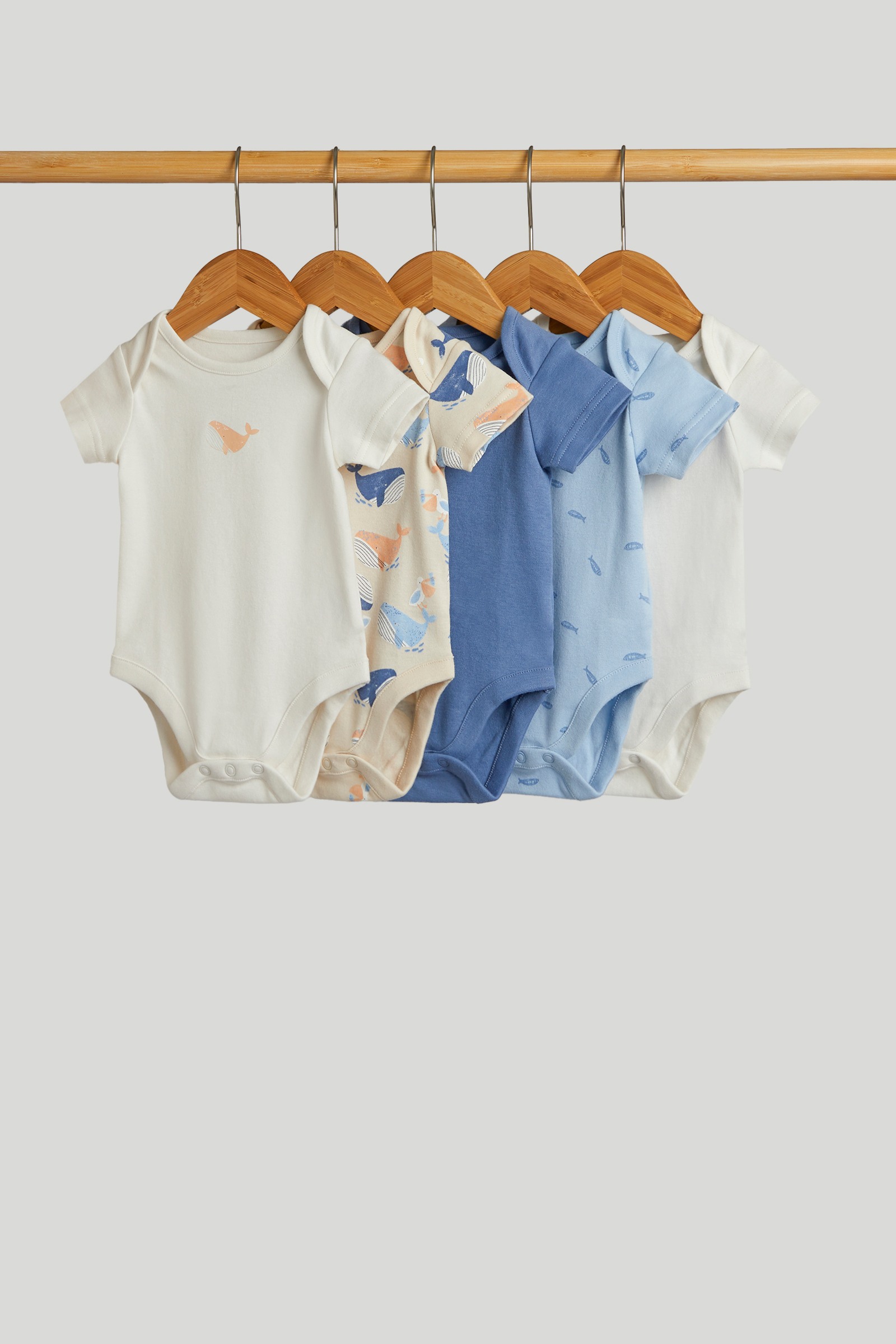 Mothercare Baby Boys Printed Short Sleeves Bodysuit - Pack of 5 - Multi