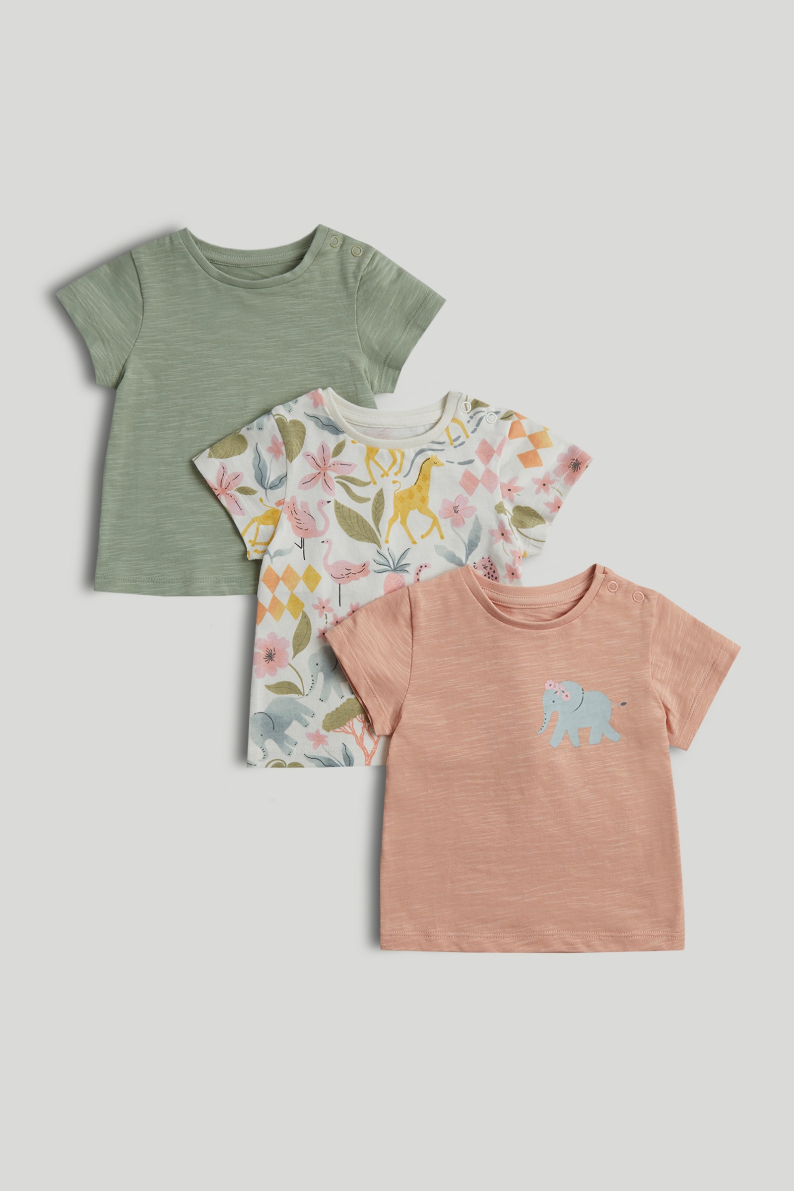 Mothercare Mini Girls Soft Safari Printed Short Sleeves T-shirt - Pack of 3 - Multi