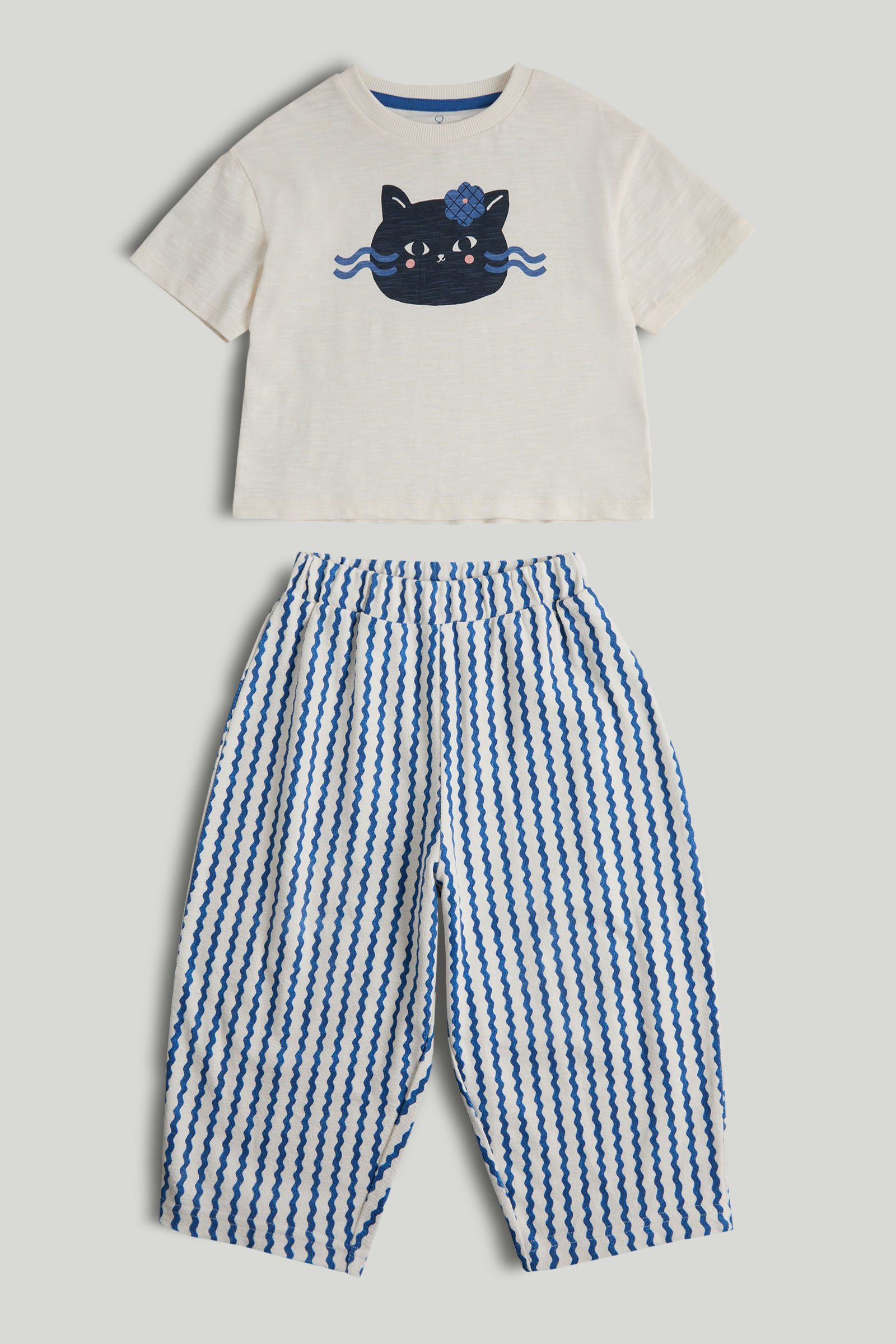 Mothercare Mini Girls Mediterranean Charm Printed 2-Piece T-shirt and Trouser Set - Multi
