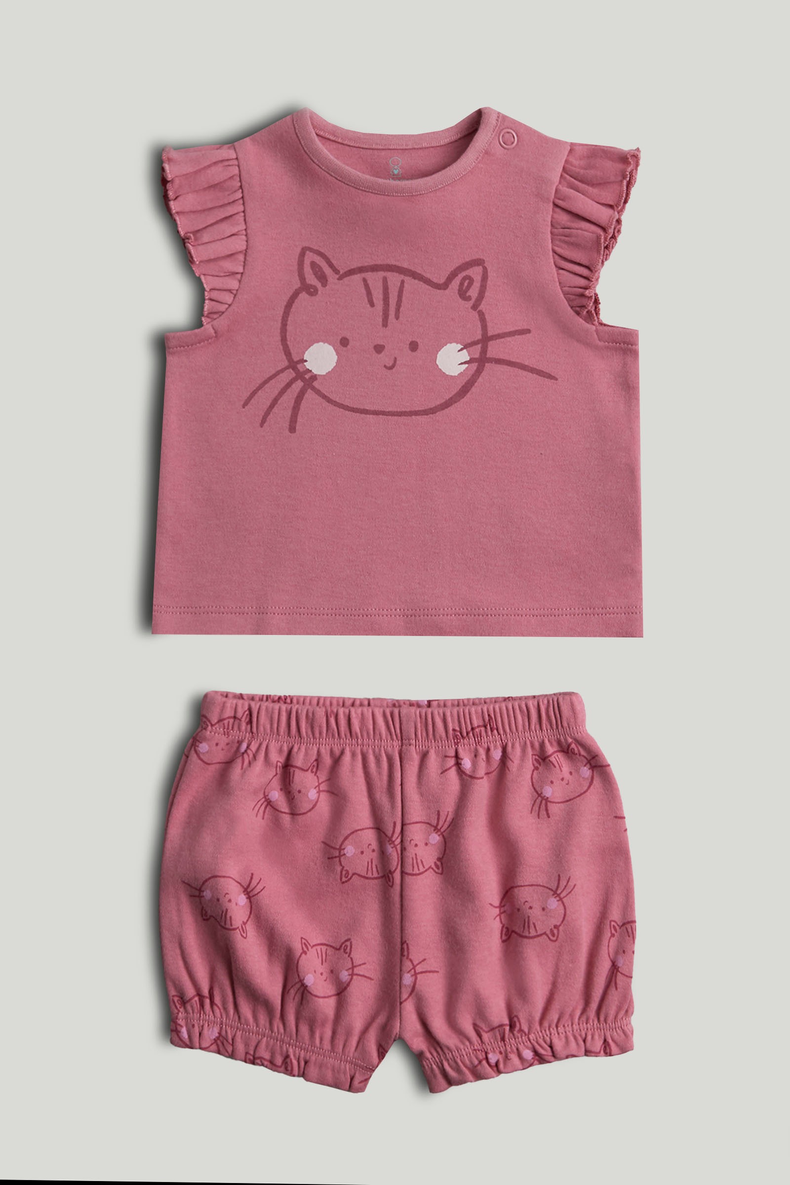 Mothercare Baby Girls Printed Short Sleeves 2-Piece T-shirt and Shorts Set - Purple