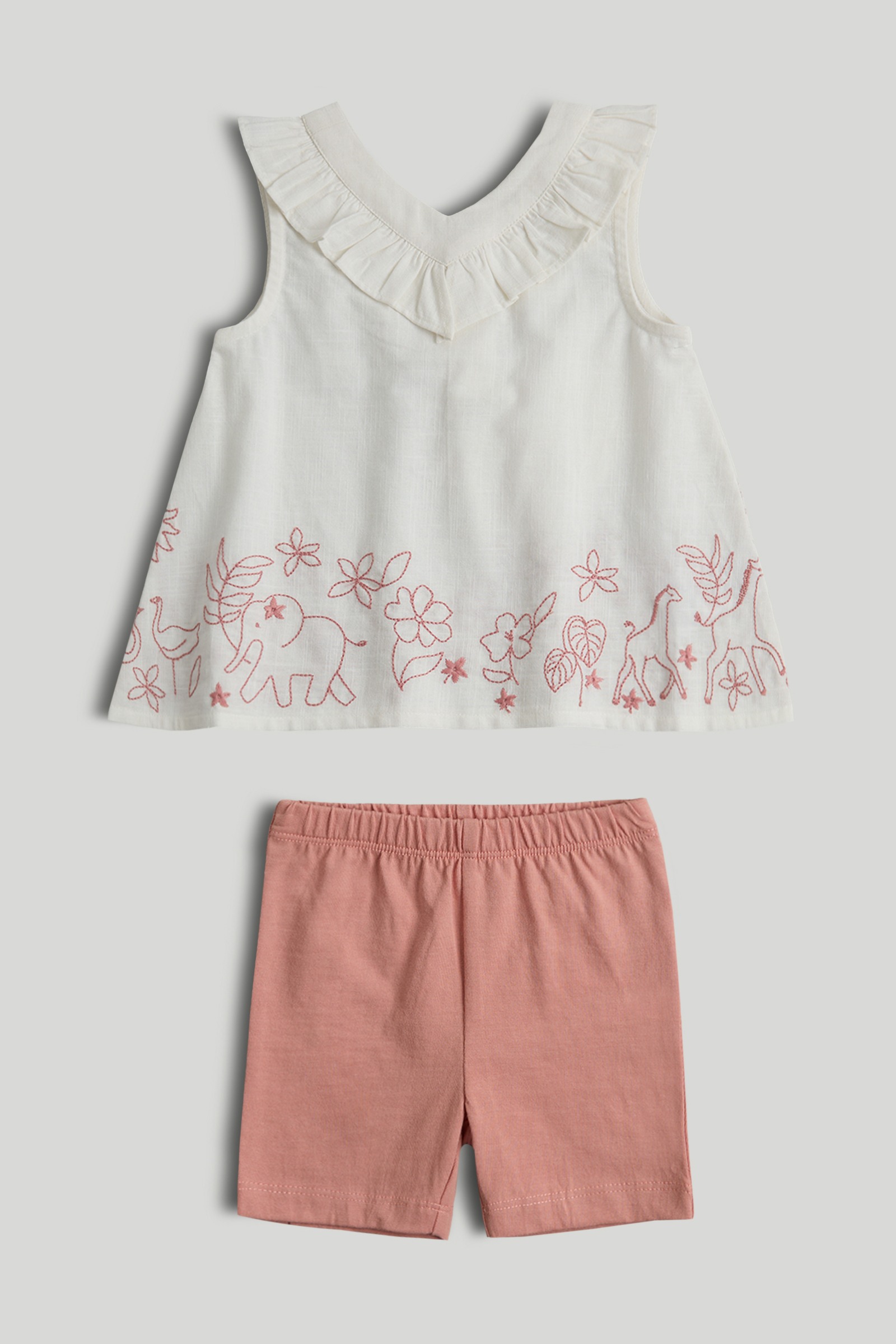 Mothercare Mini Girls Soft Safari Printed Sleeveless 2-Piece Top and Short Set - Multi