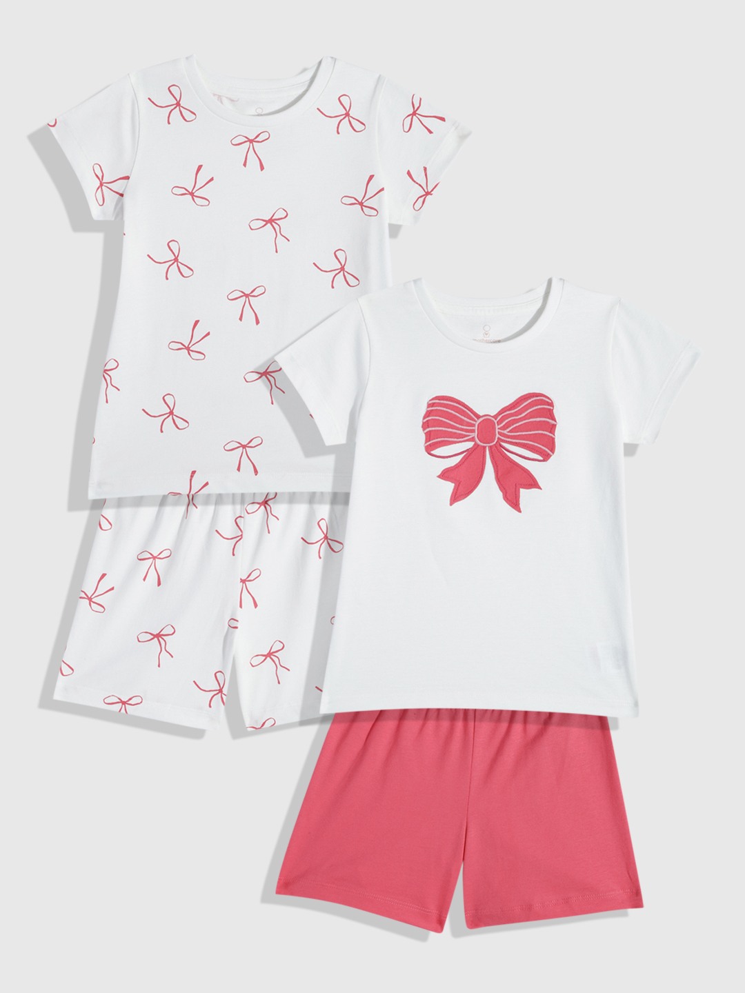 Mothercare Mini Girls Kids Printed Short Sleeves 4-Piece T-shirt and Shorts Set - Multi