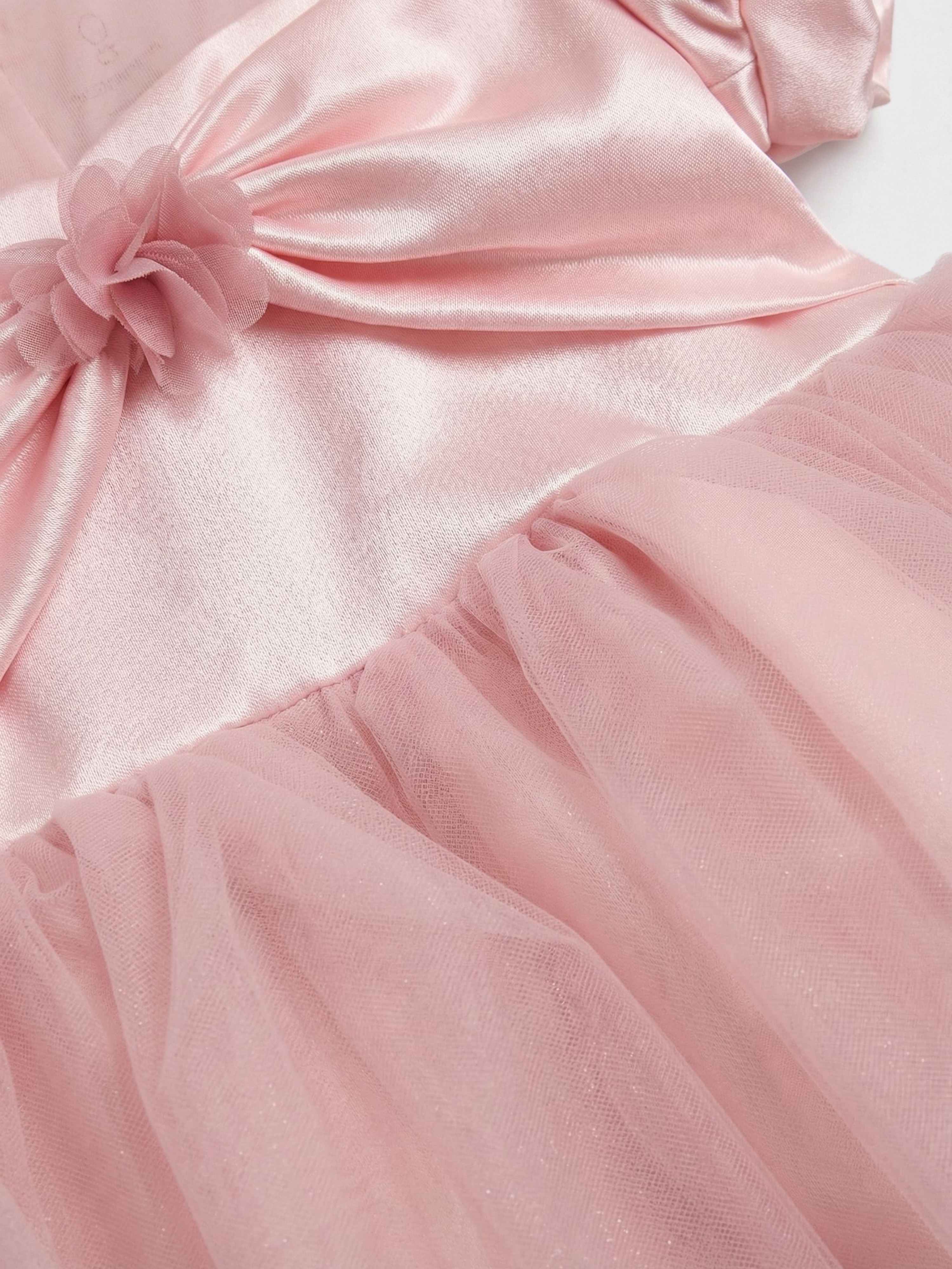 Mothercare Girls Floral Bow Short Sleeve Party Dress - Pink