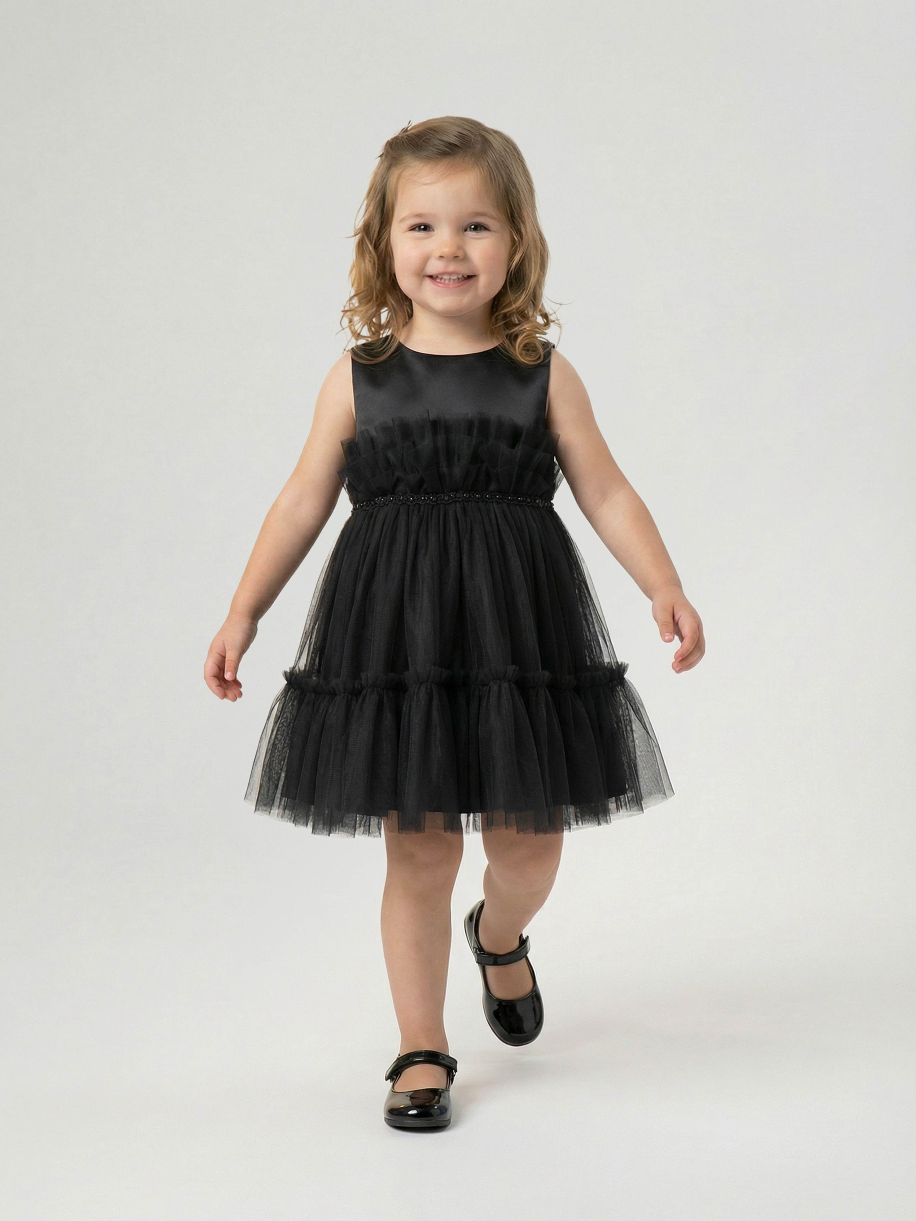 Mothercare Girls Tiered Tulle Sleeveless Dress - Black