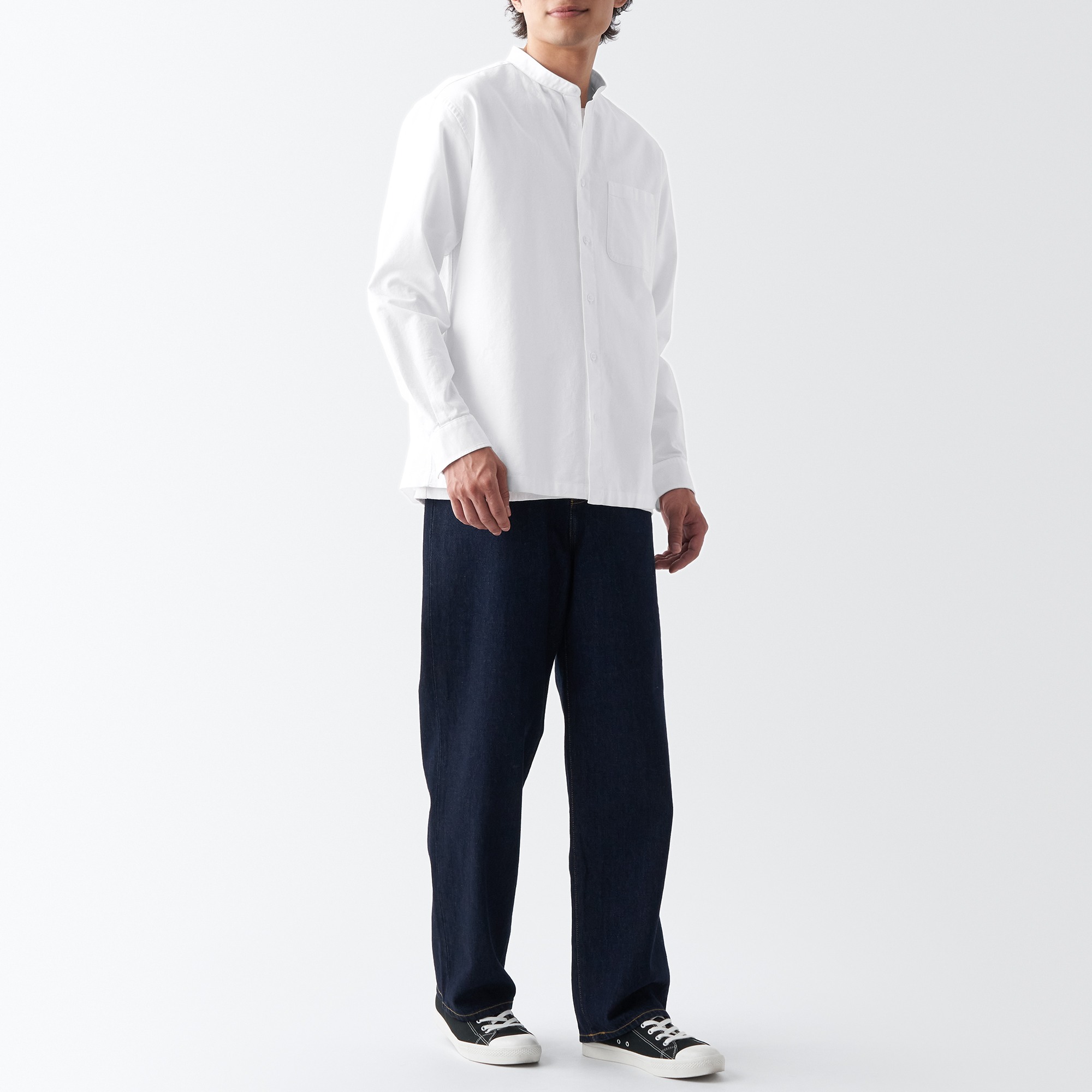 Washed Oxford Stand Collar Shirt