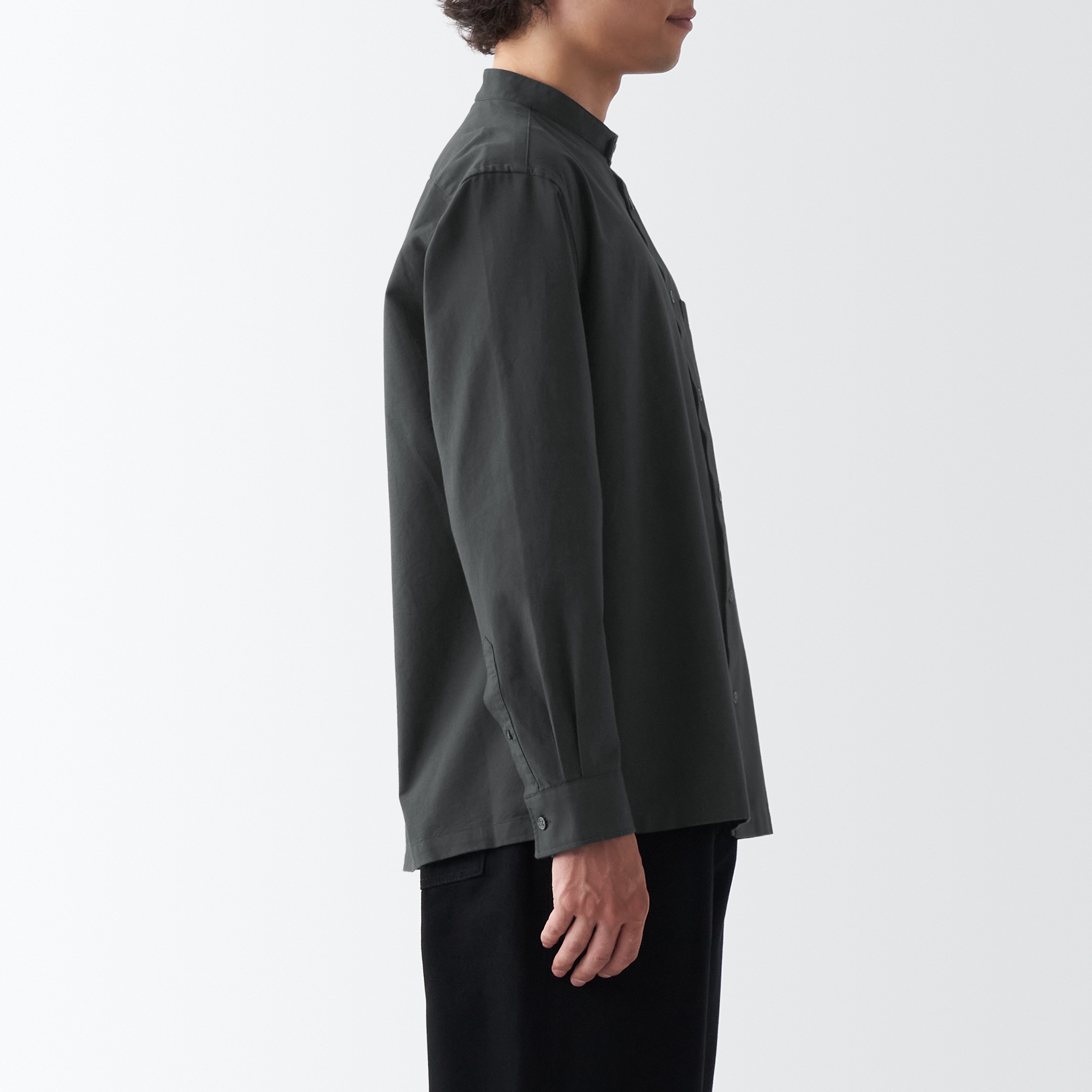 Washed oxford Stand collar shirt