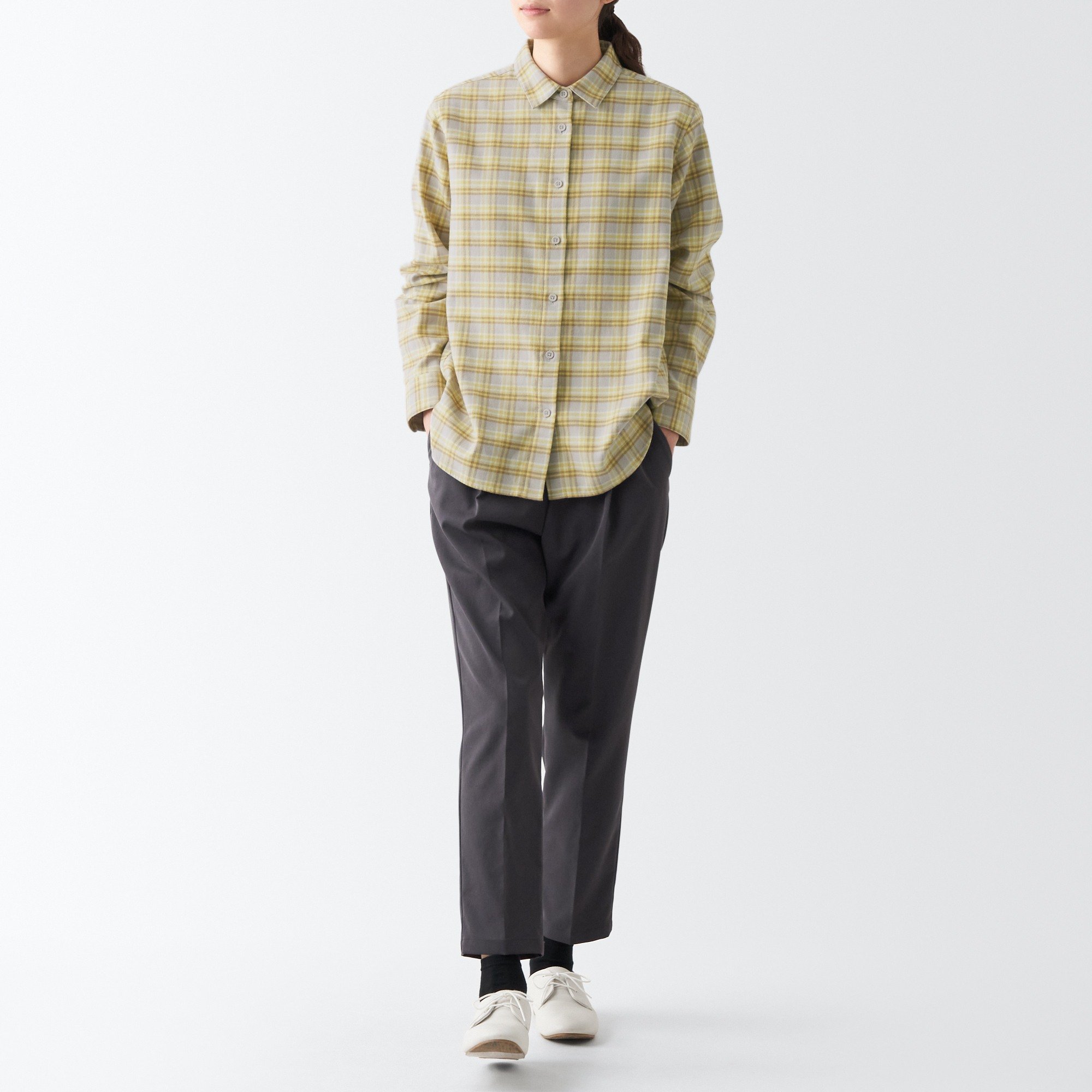 Double-brushed flannel Regular collar Long Sleeve shirt
