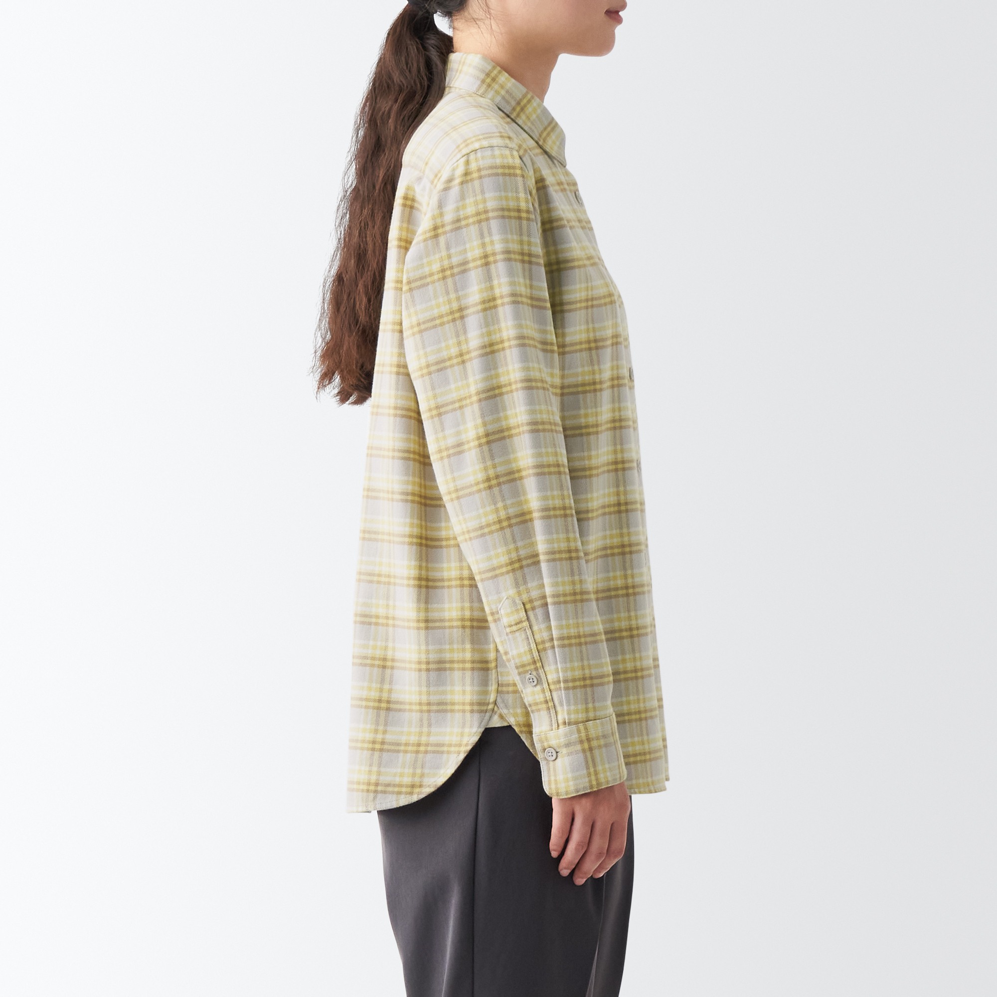 Double-brushed flannel Regular collar Long Sleeve shirt