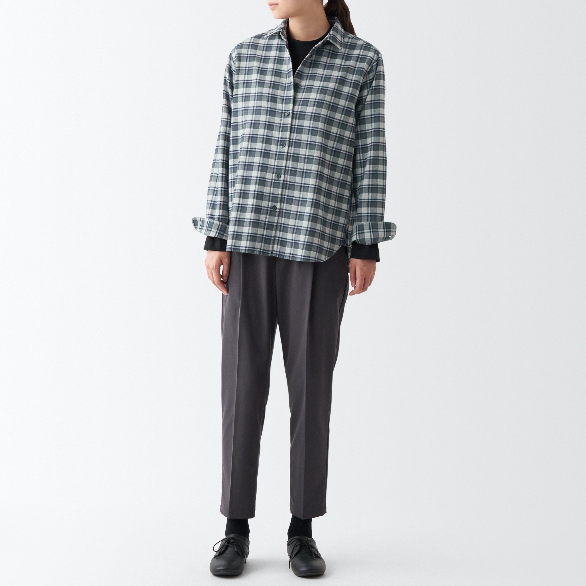 Double-brushed flannel Regular collar Long Sleeve shirt