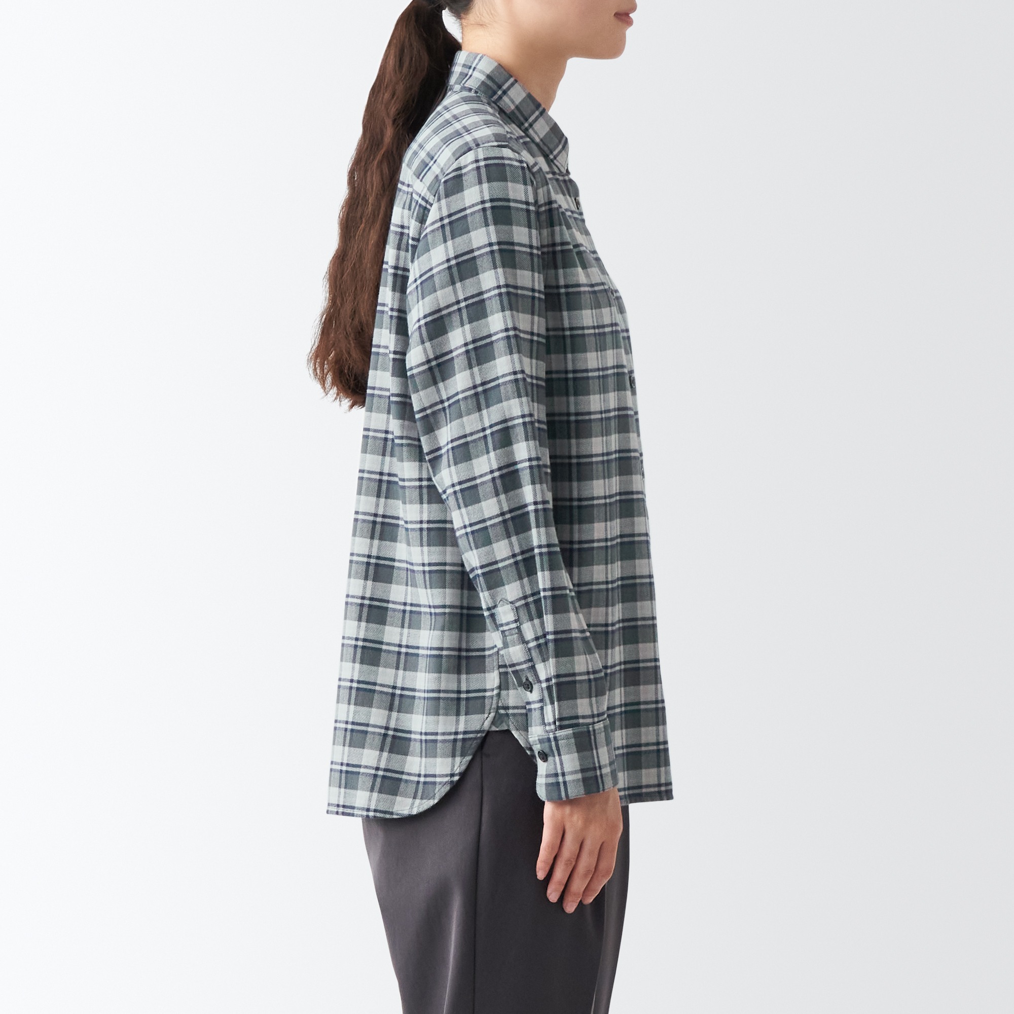 Double-brushed flannel Regular collar Long Sleeve shirt