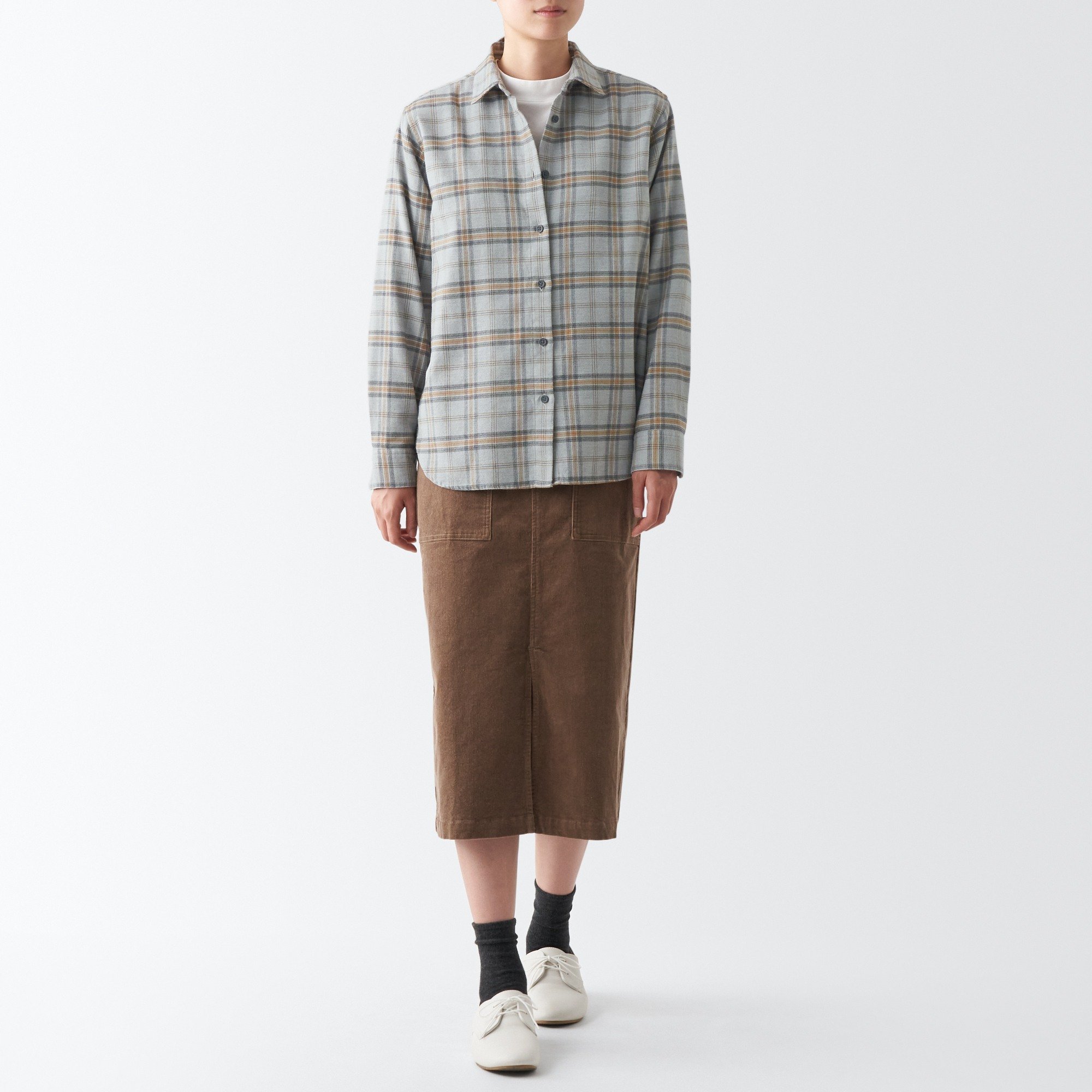 Double-brushed flannel Regular collar Long Sleeve shirt