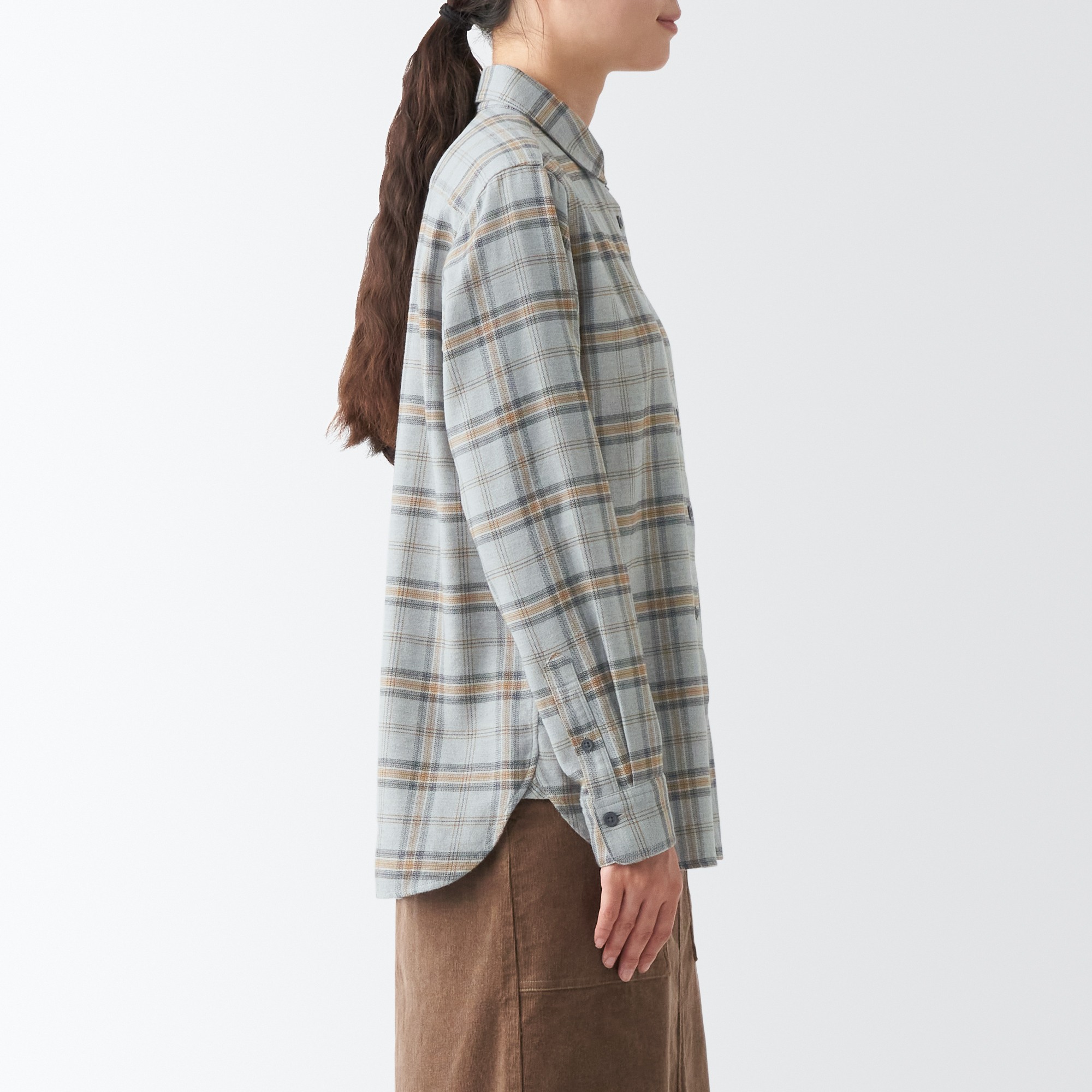 Double-brushed flannel Regular collar Long Sleeve shirt