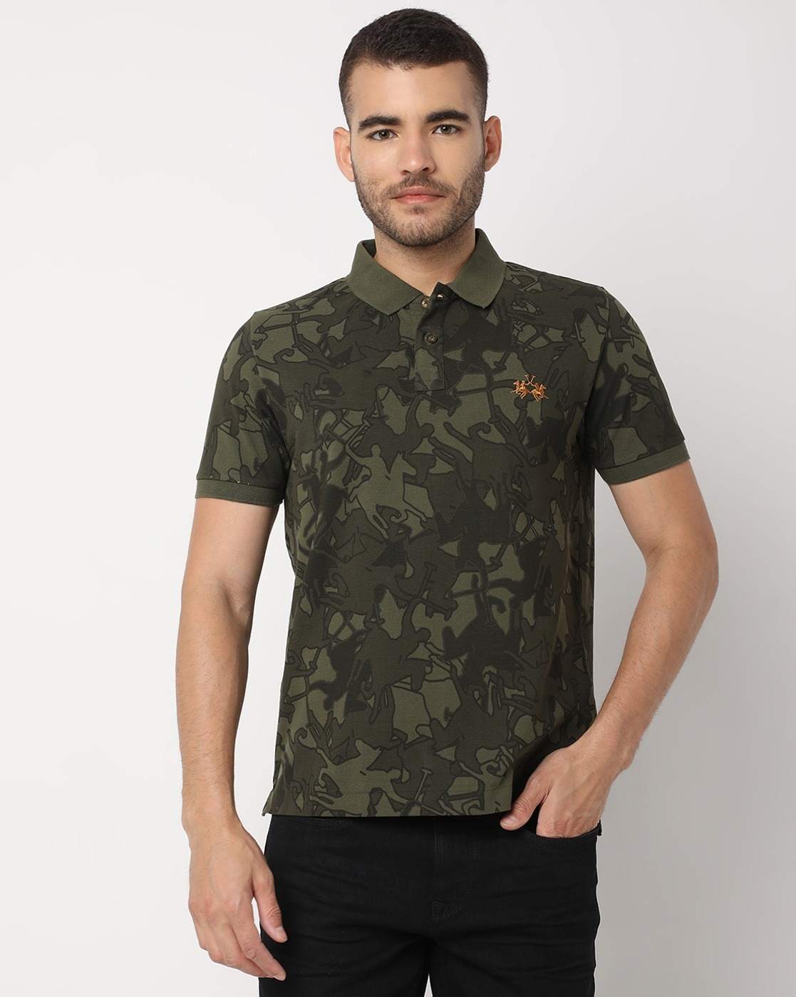La Martina Men's Short-Sleeved Camo Printed Cotton Polo T-Shirt