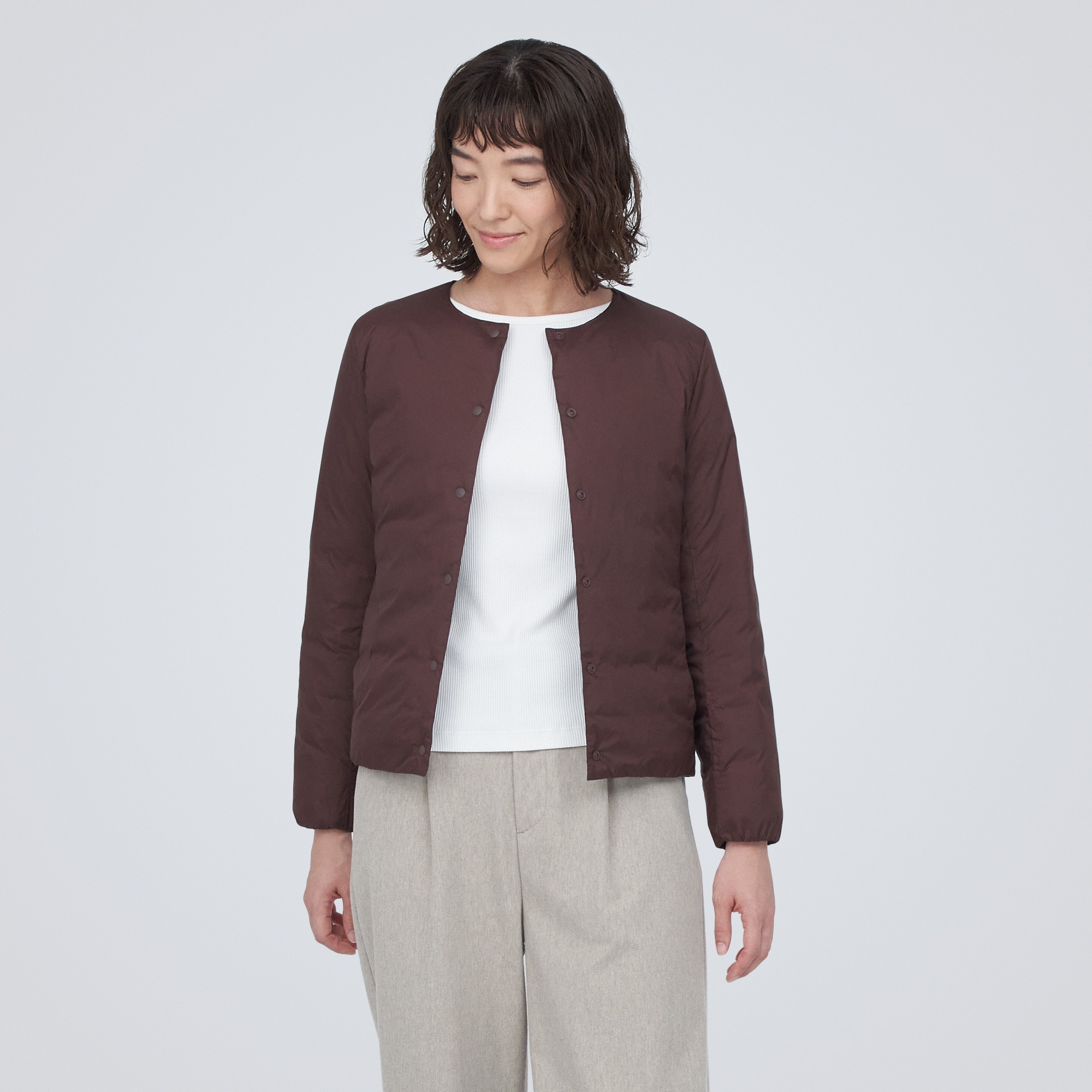 Collarless down jacket new arrivals