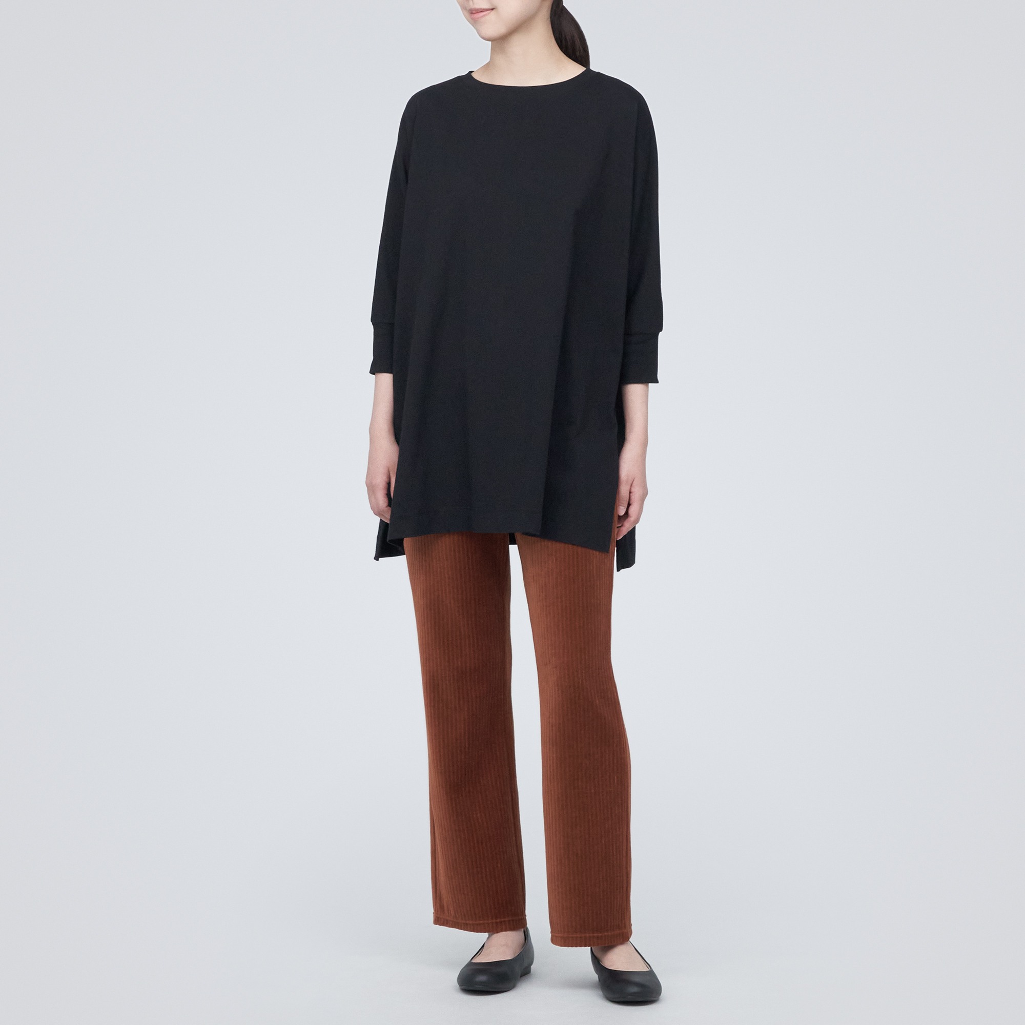 MUJI | Cotton mix velor Straight leggings (Full Length)