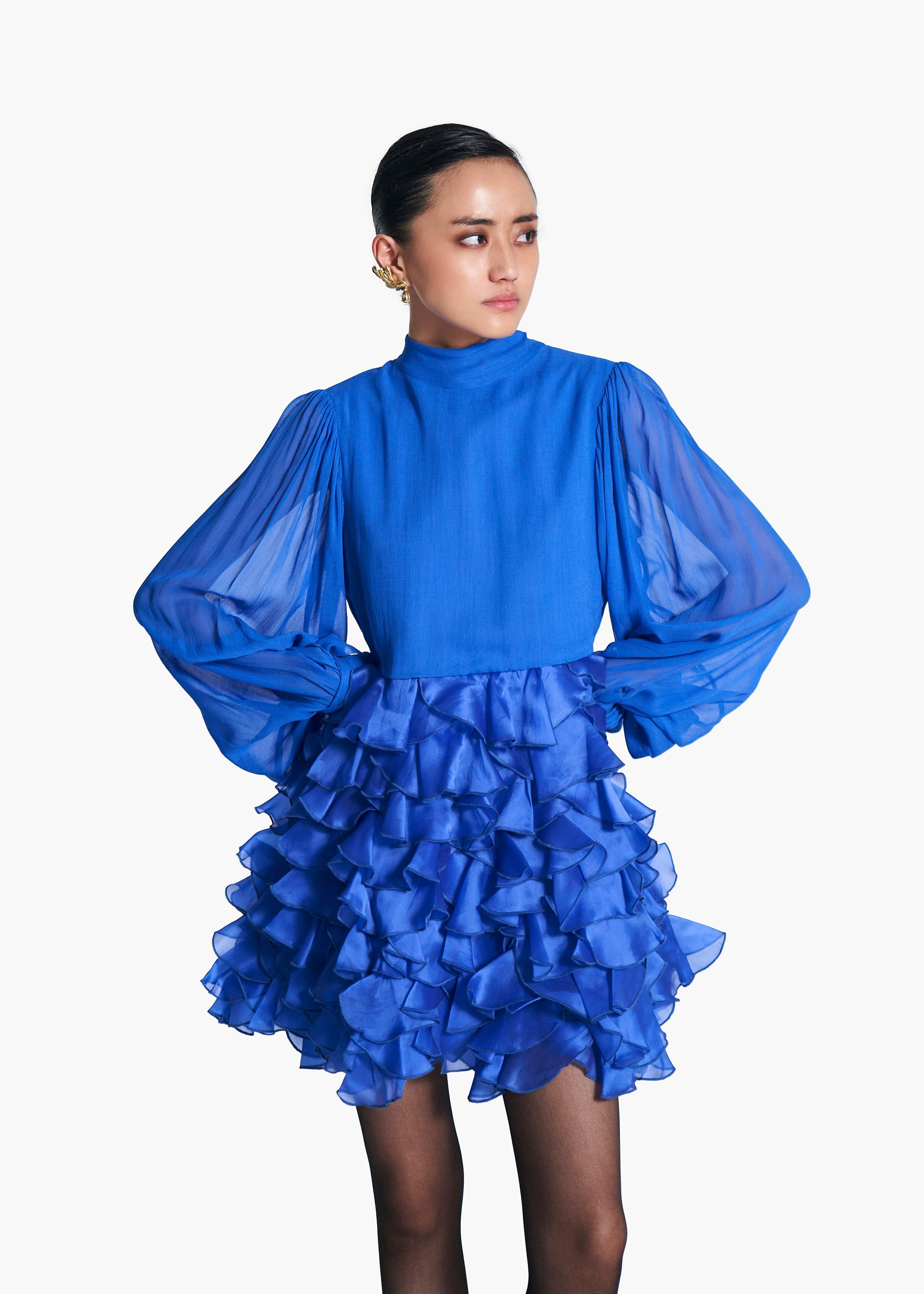 Ruffled Short Dress With Tie Ac