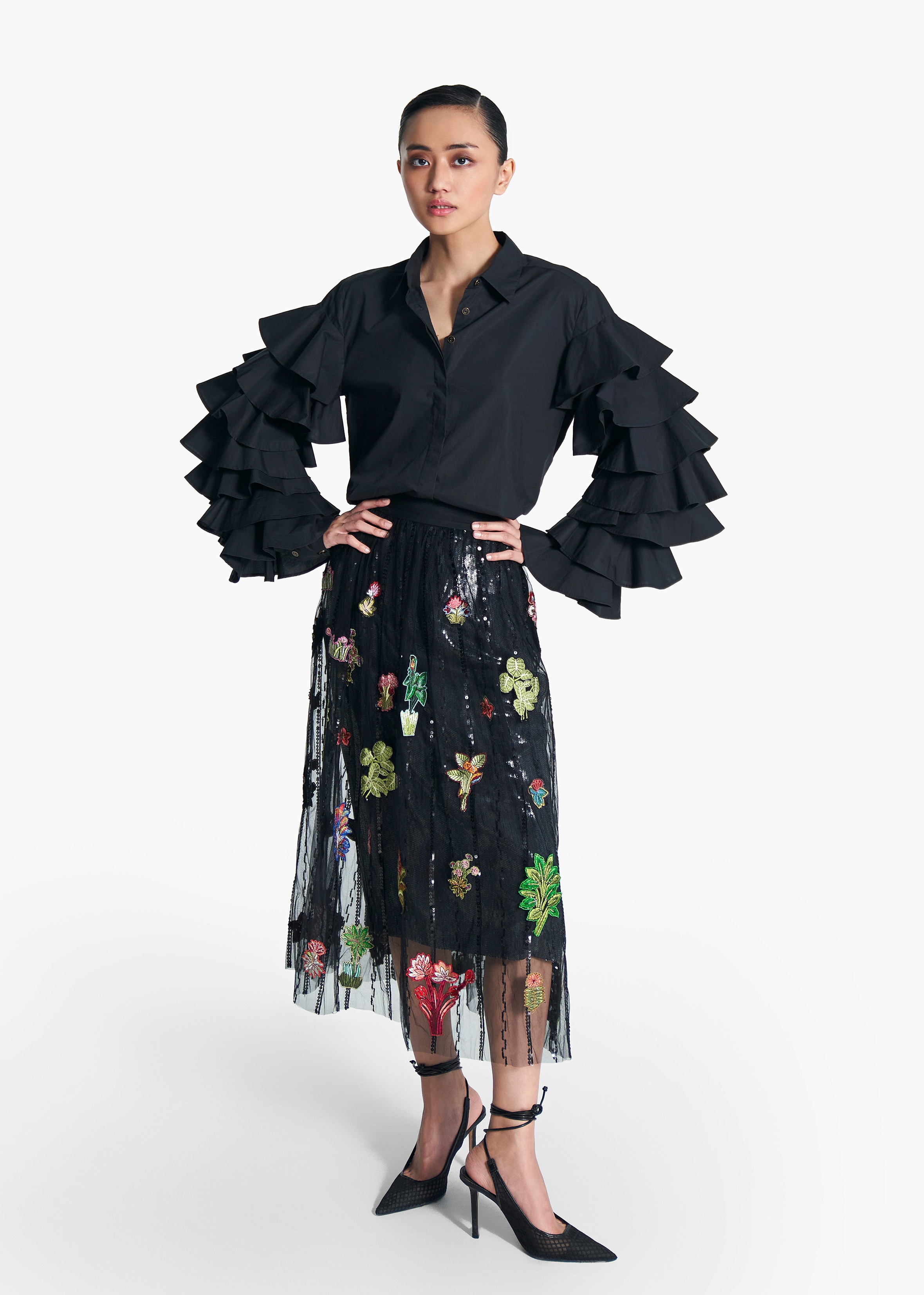 J3D Gathered Tulle Skirt