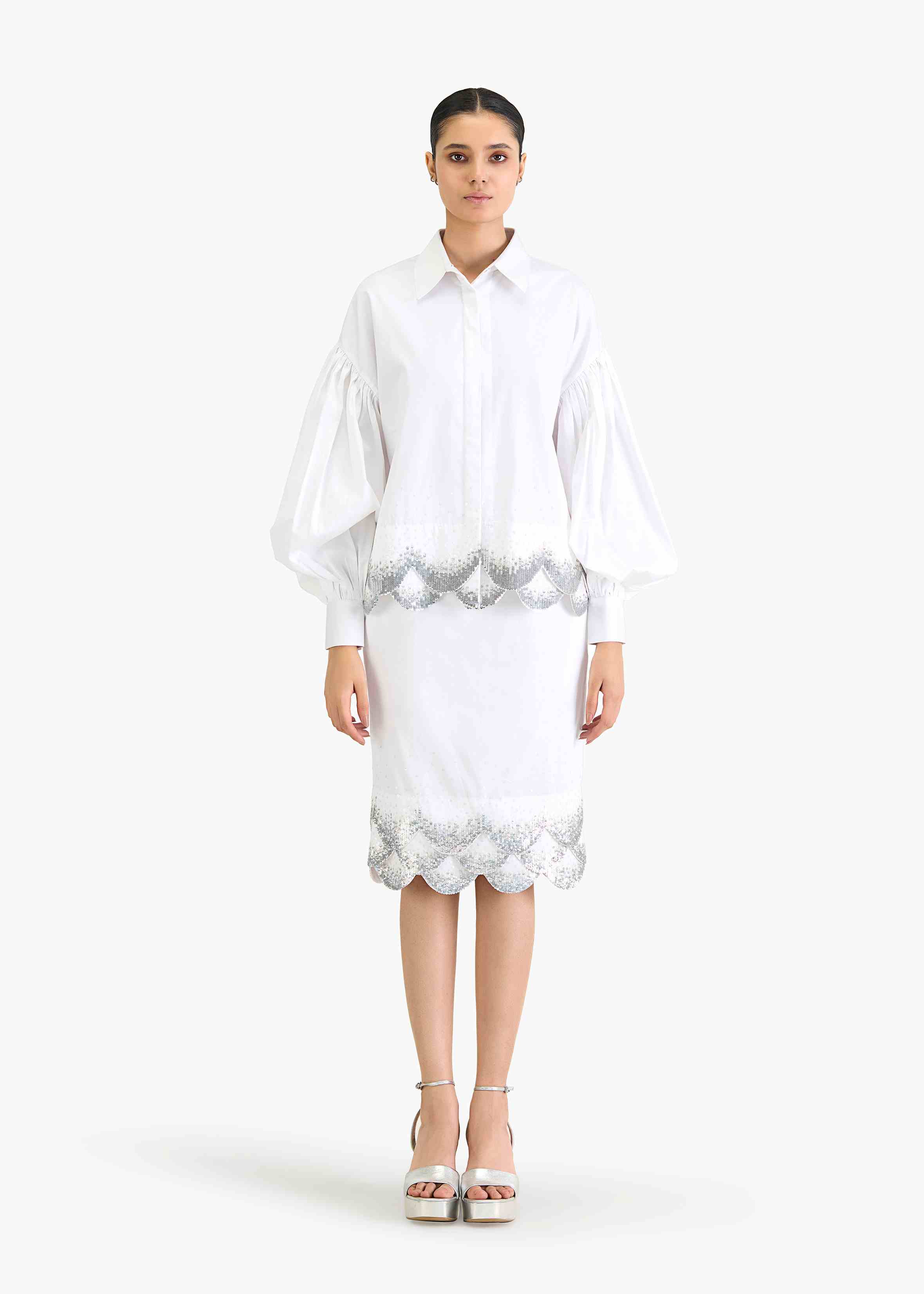 Afew Rahul Mishra | Relaxed white shirt with scallop emb hem
