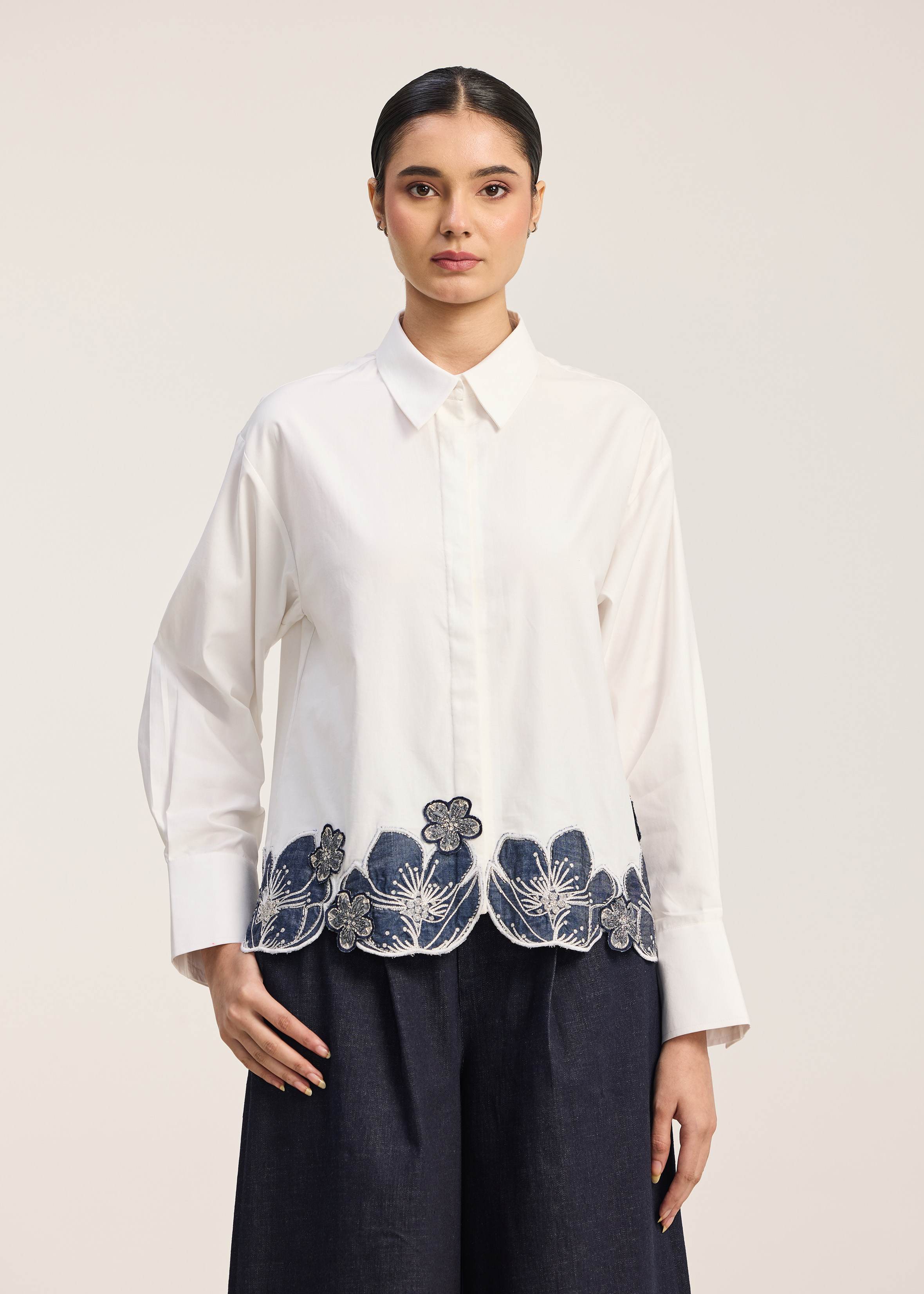 Afew Rahul Mishra | Embroidery Blouson Shirt with scallop hem