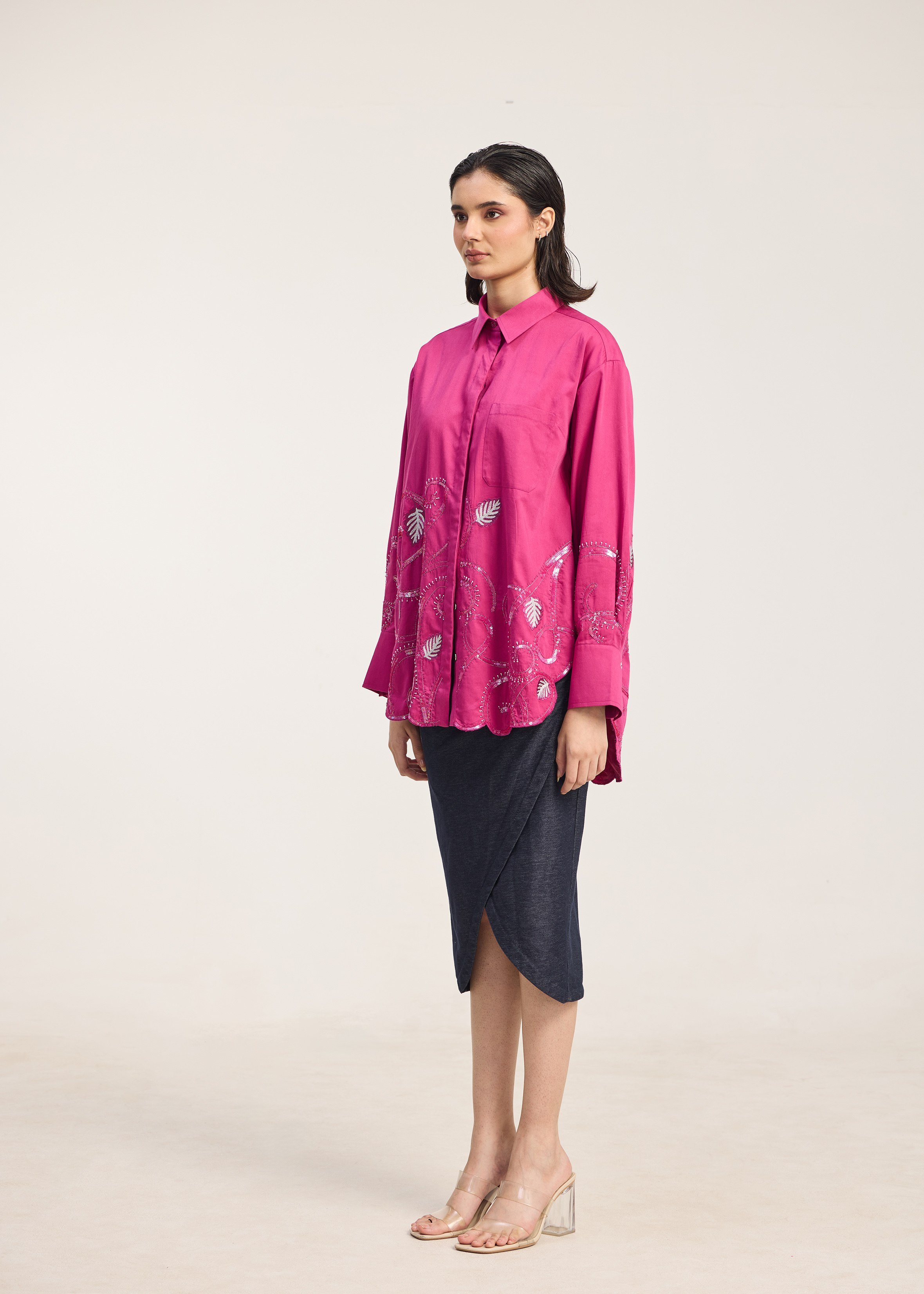 Afew Rahul Mishra | Scallop hem Shirt with tendril embroidery