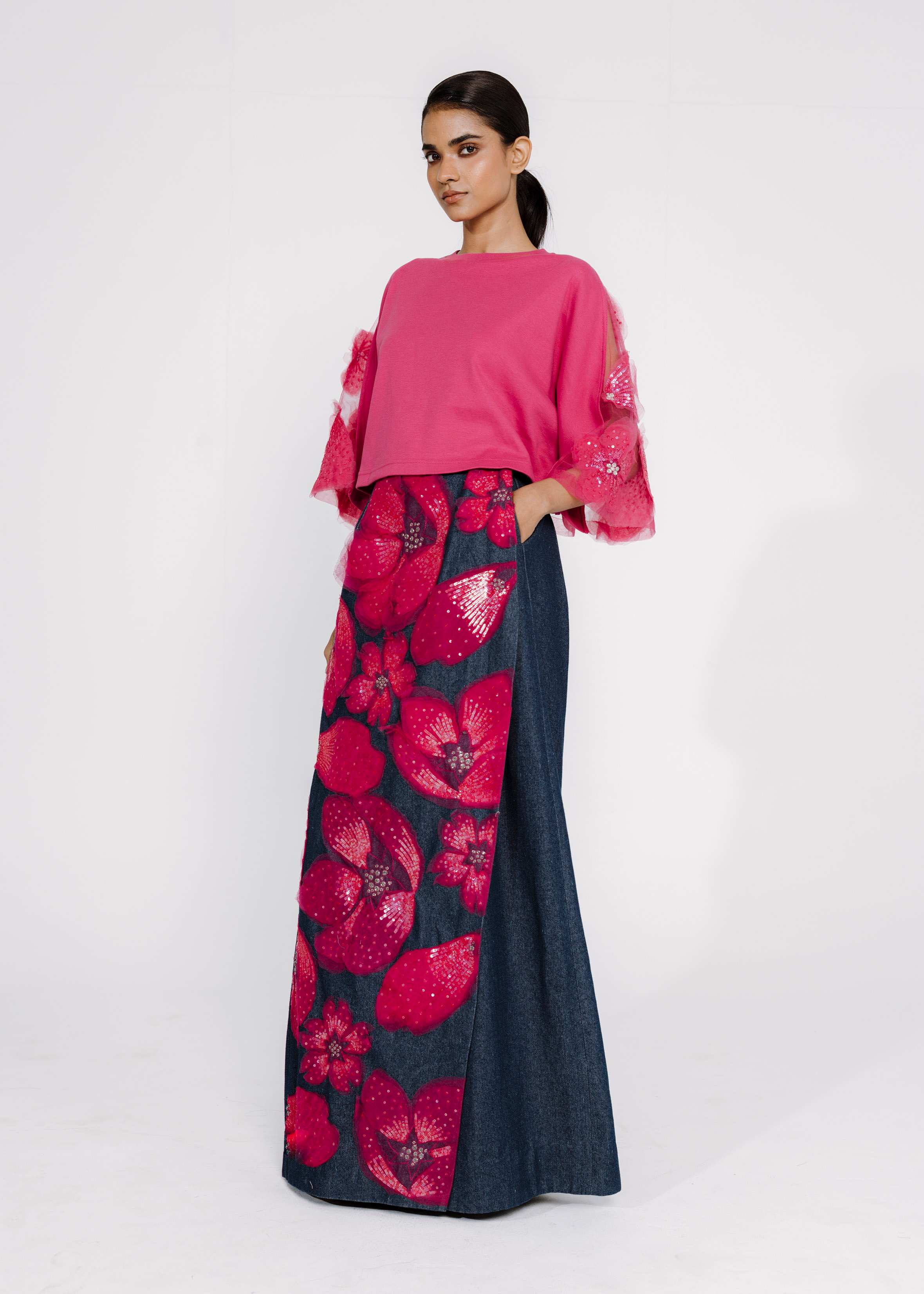 Denim Trousers With emboidered Flap